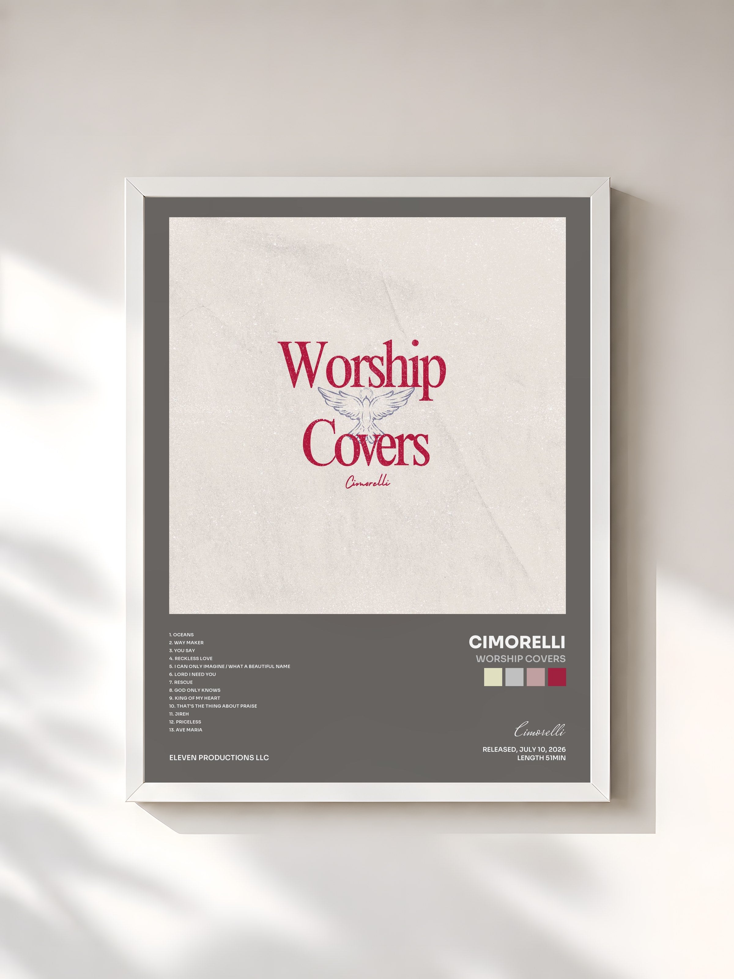 #blanc Tableau de l'album Worship Covers de Cimorelli, cadre blanc, imprimé et encadré en France
