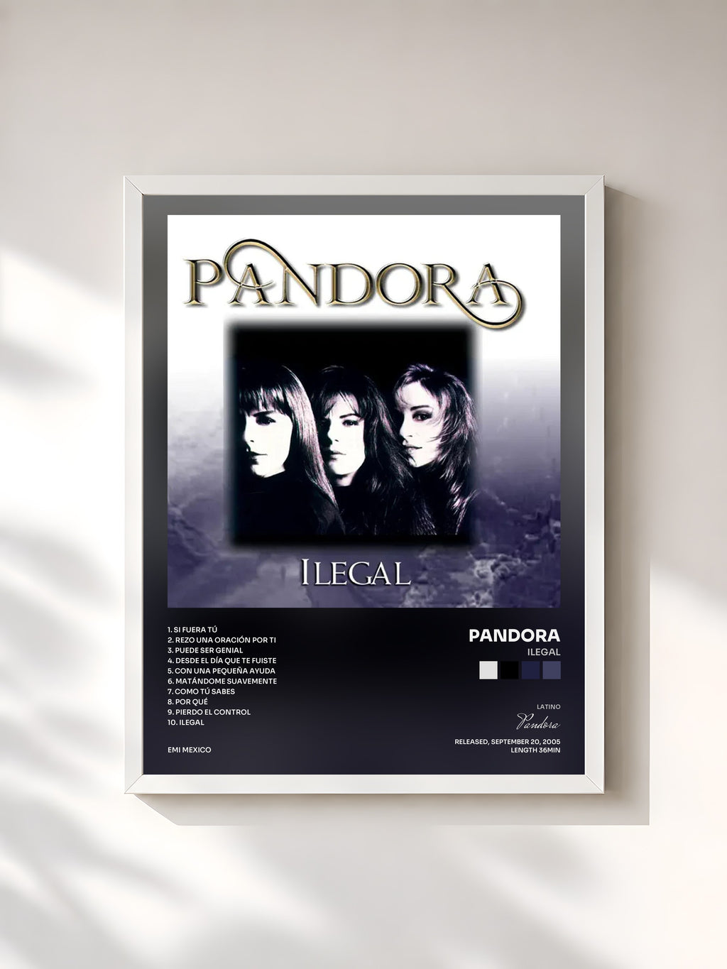 #blanc Tableau de l'album Ilegal de Pandora, cadre blanc, imprimé et encadré en France