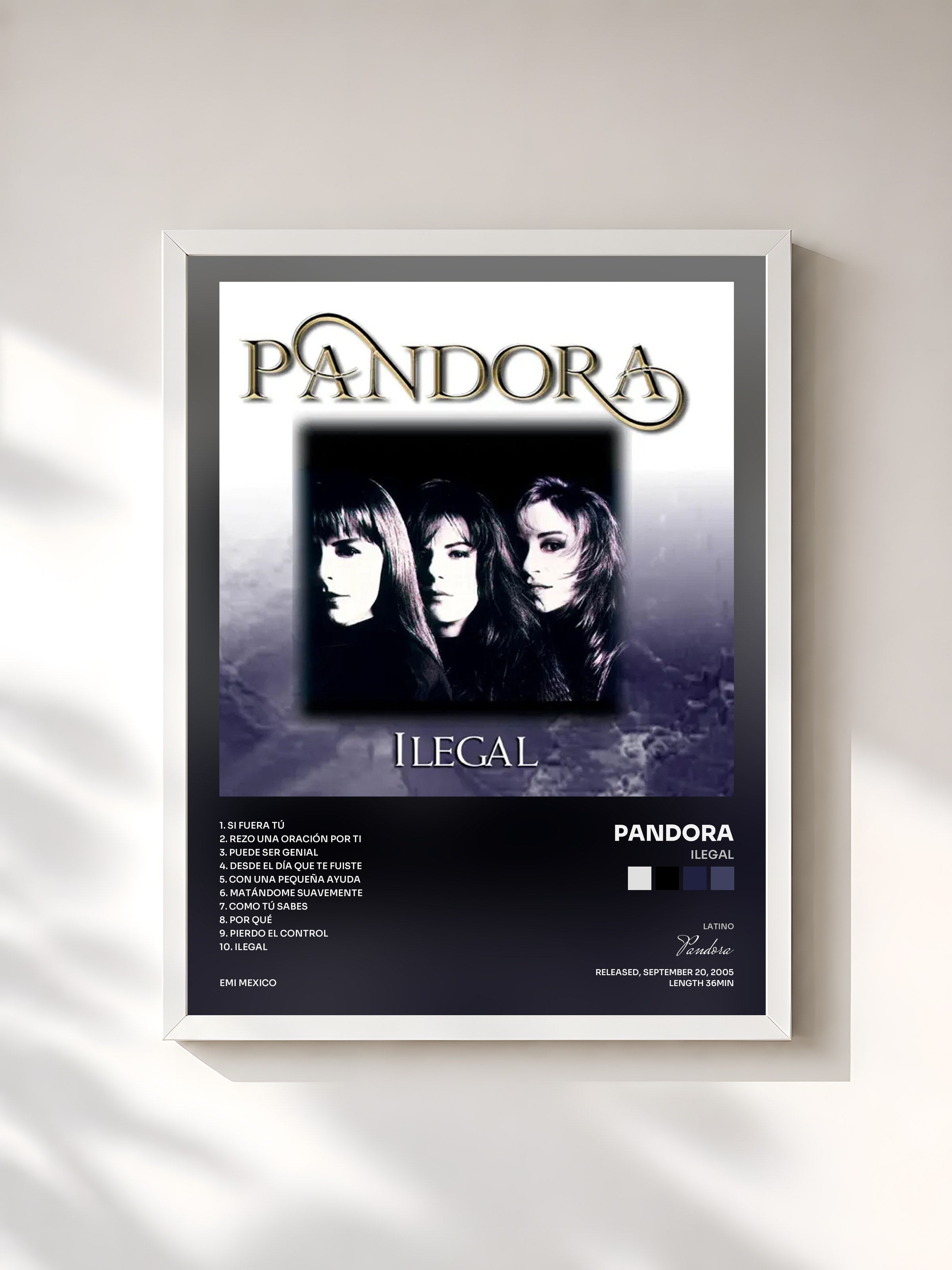 #blanc Tableau de l'album Ilegal de Pandora, cadre blanc, imprimé et encadré en France