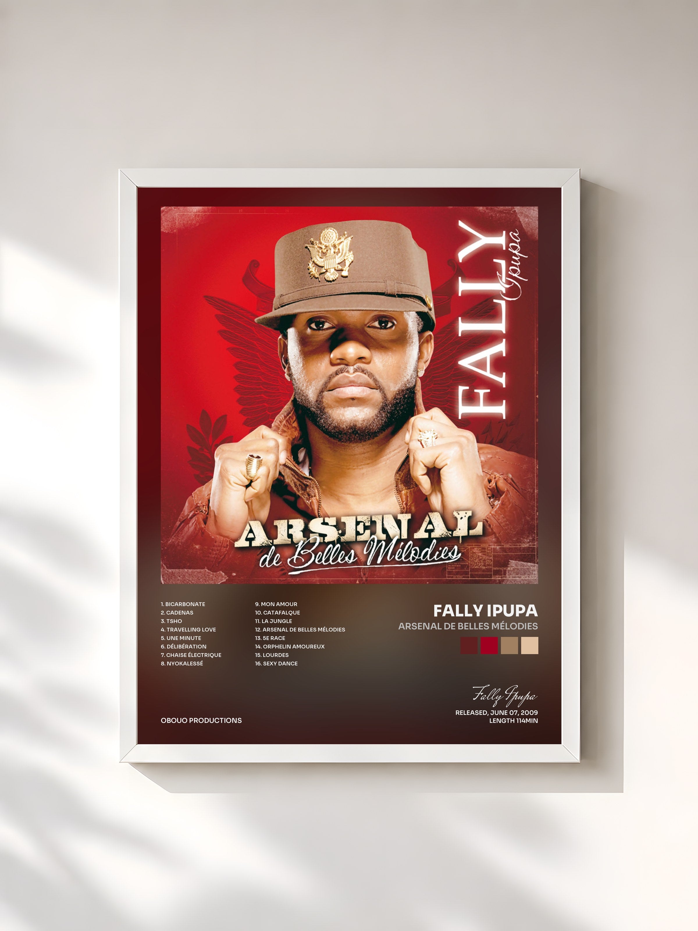 #blanc Tableau de l'album Arsenal de belles mélodies de Fally Ipupa, cadre blanc, imprimé et encadré en France