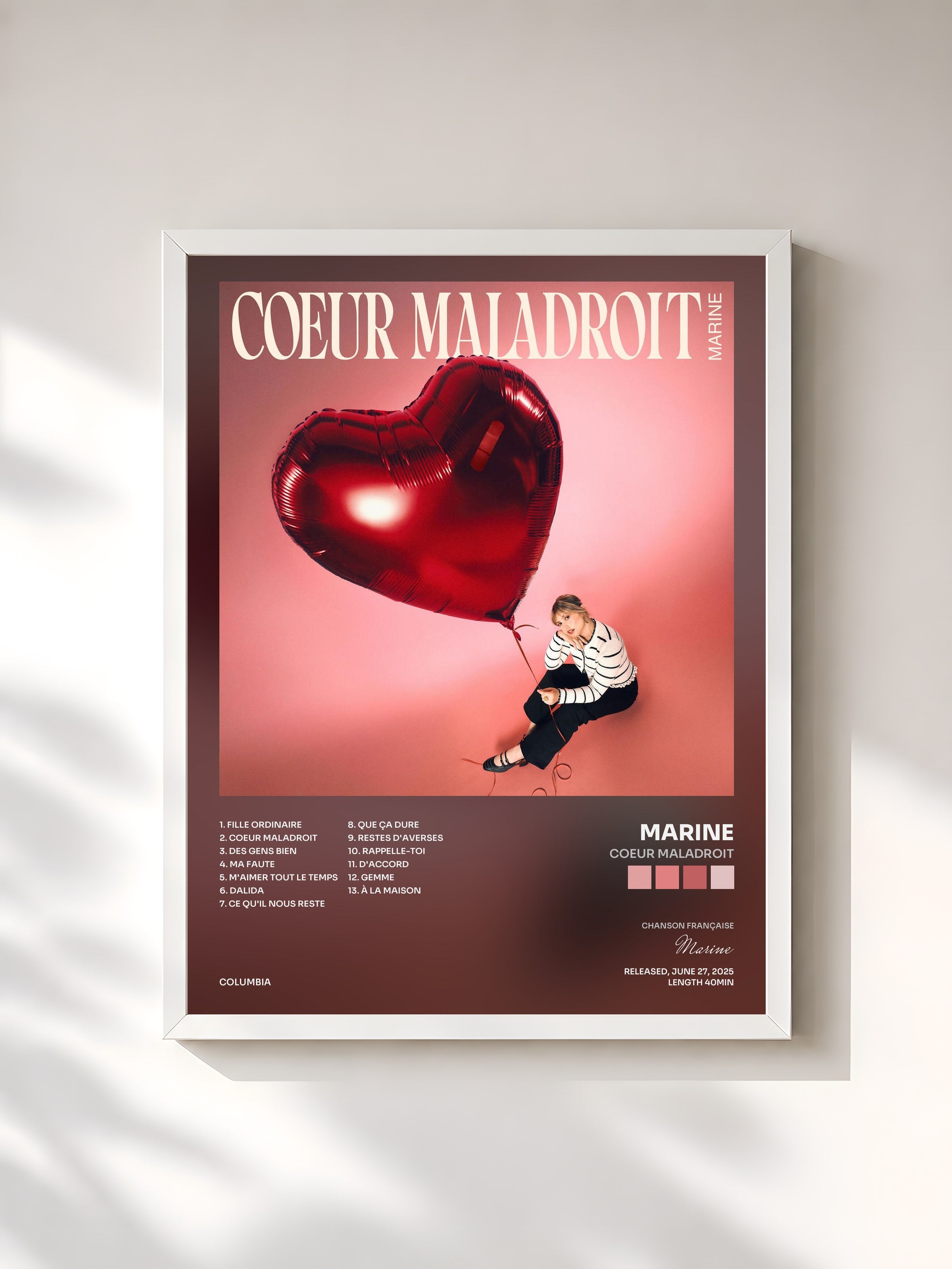 #blanc Tableau de l'album Coeur maladroit de Marine, cadre blanc, imprimé et encadré en France