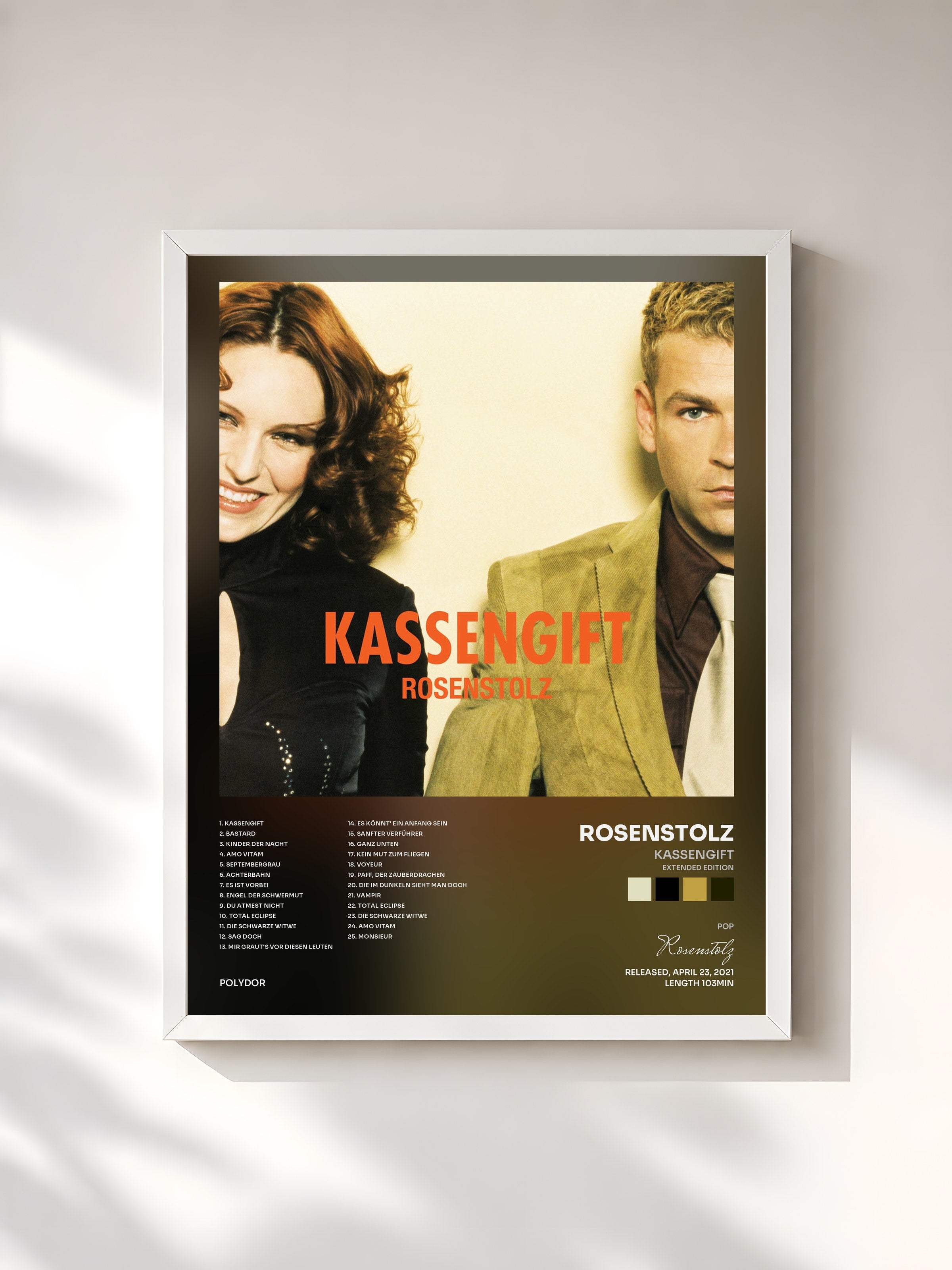 #blanc Tableau de l'album Kassengift (Extended Edition) de Rosenstolz, cadre blanc, imprimé et encadré en France