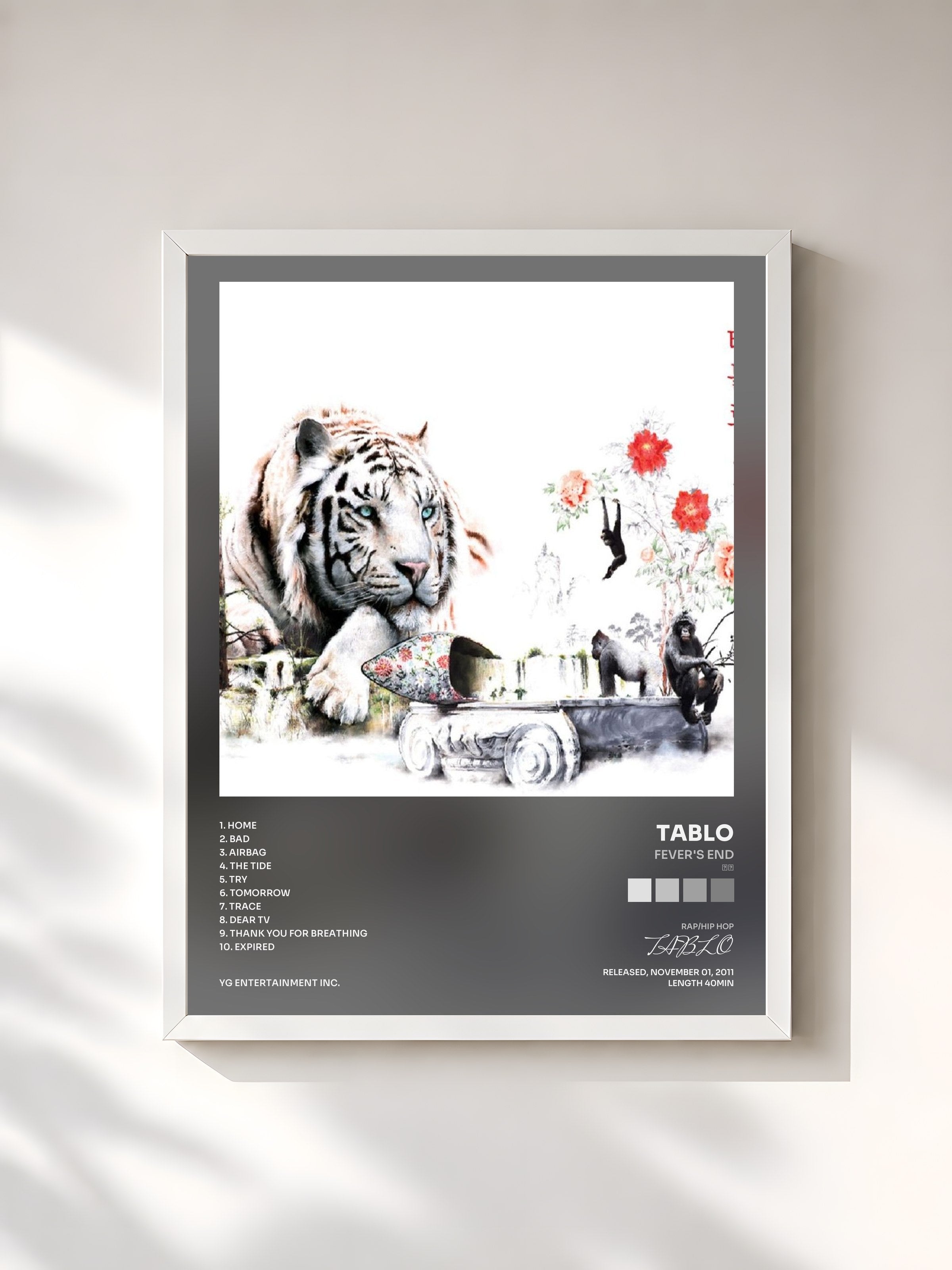 #blanc Tableau de l'album Fever's End (열꽃) de TABLO, cadre blanc, imprimé et encadré en France