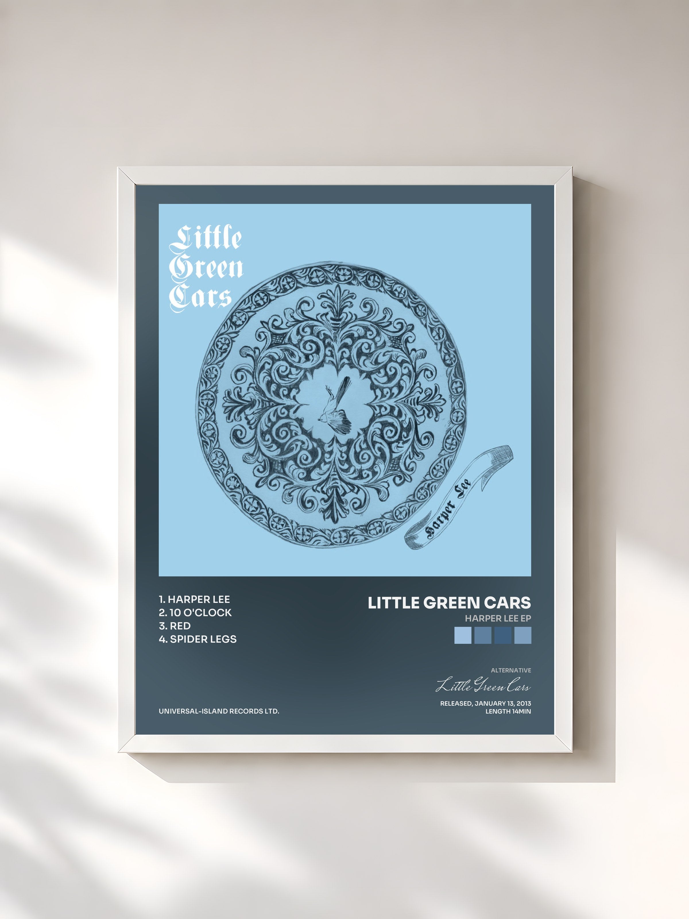 #blanc Tableau de l'album Harper Lee EP de Little Green Cars, cadre blanc, imprimé et encadré en France