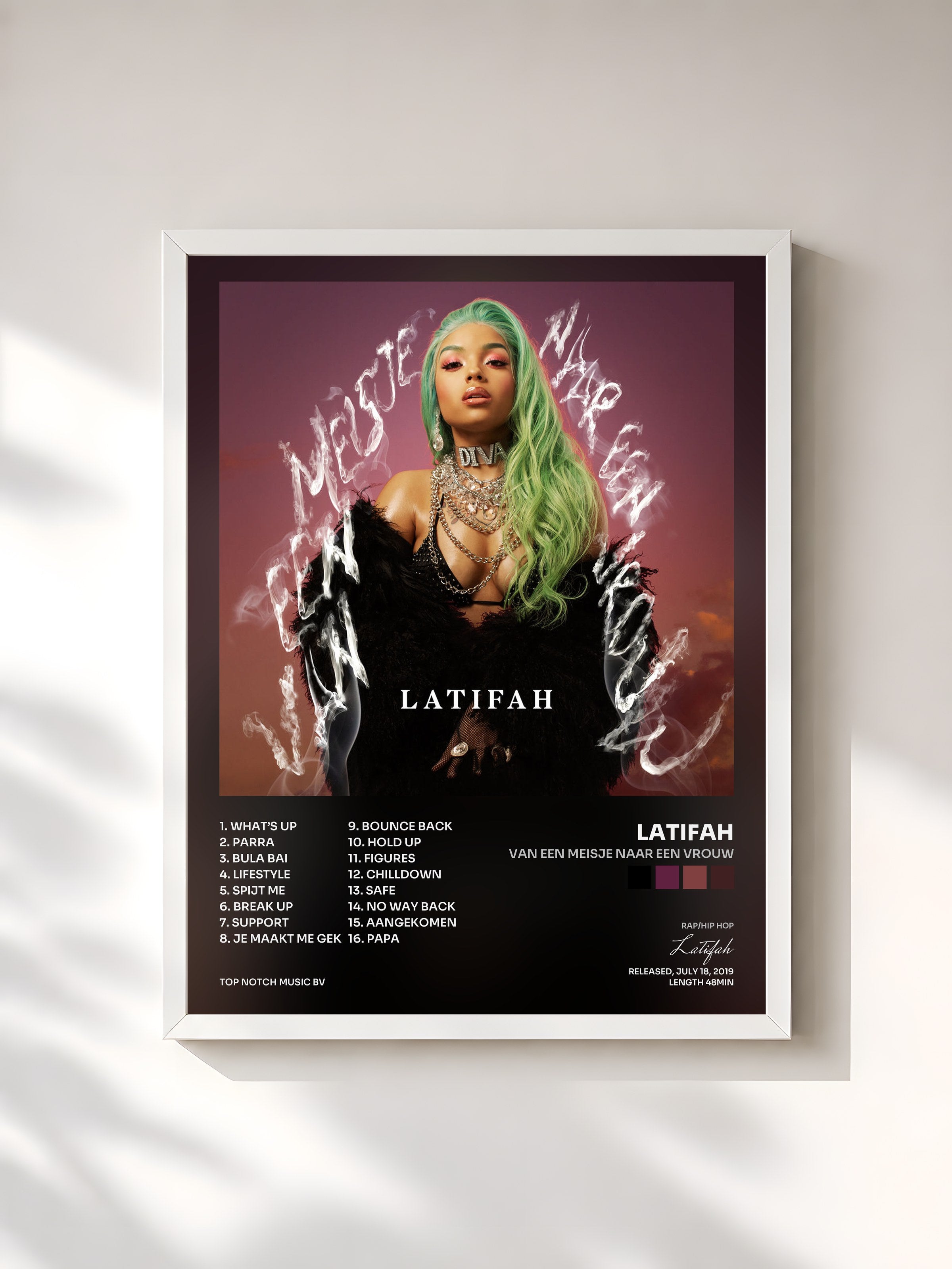 #blanc Tableau de l'album Van Een Meisje Naar Een Vrouw de Latifah, cadre blanc, imprimé et encadré en France