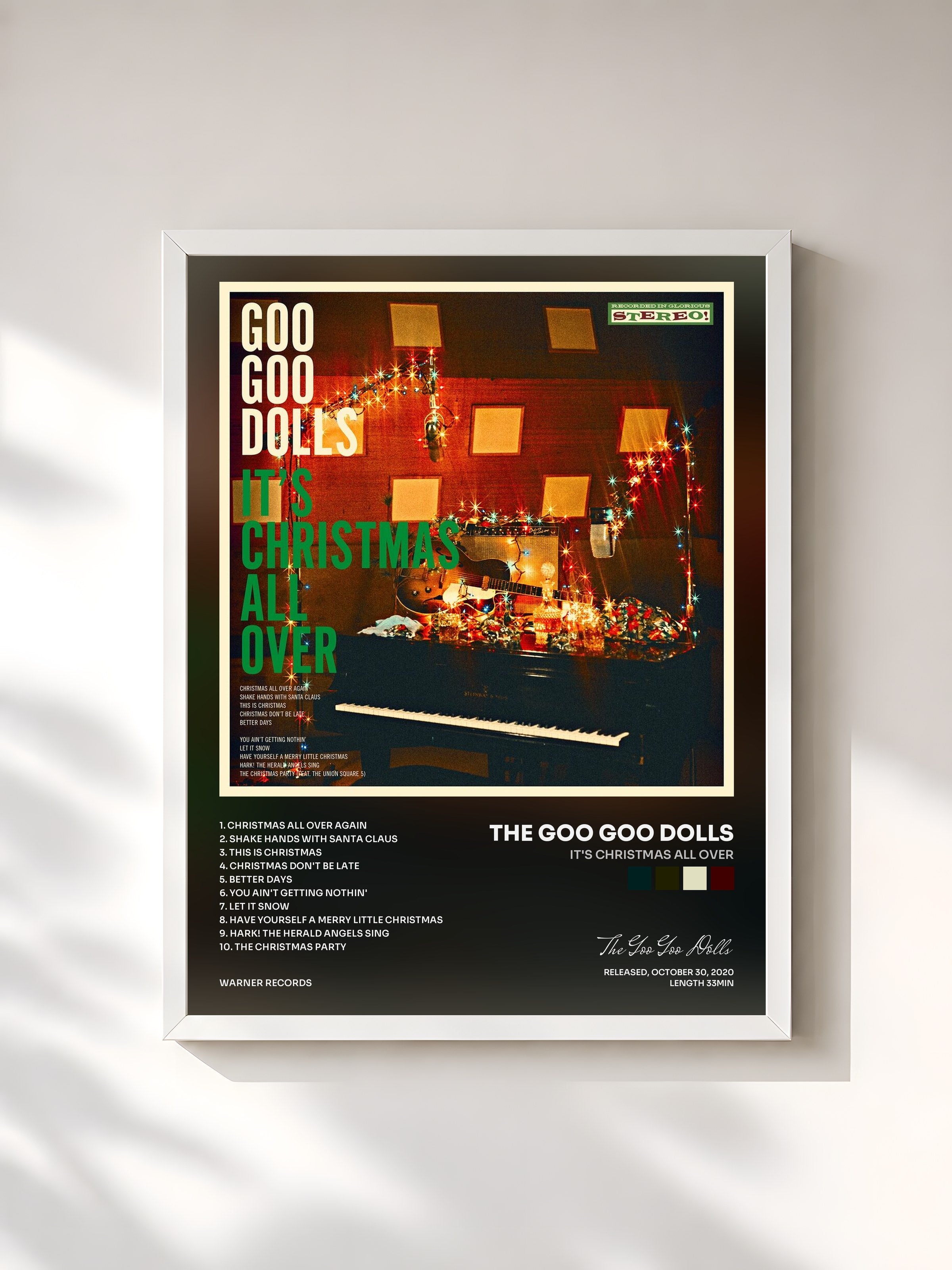 #blanc Tableau de l'album It's Christmas All Over de The Goo Goo Dolls, cadre blanc, imprimé et encadré en France