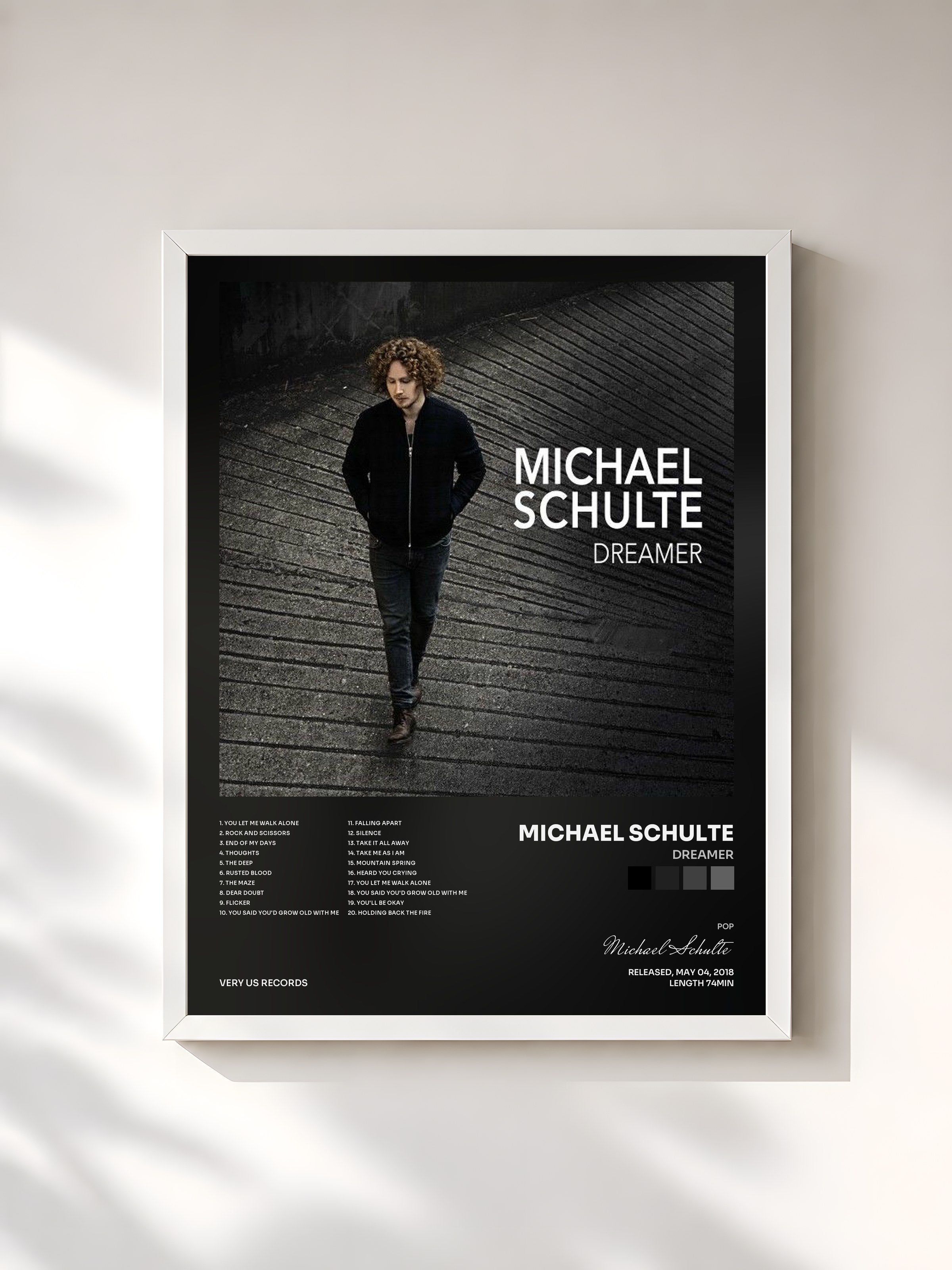 #blanc Tableau de l'album Dreamer de Michael Schulte, cadre blanc, imprimé et encadré en France