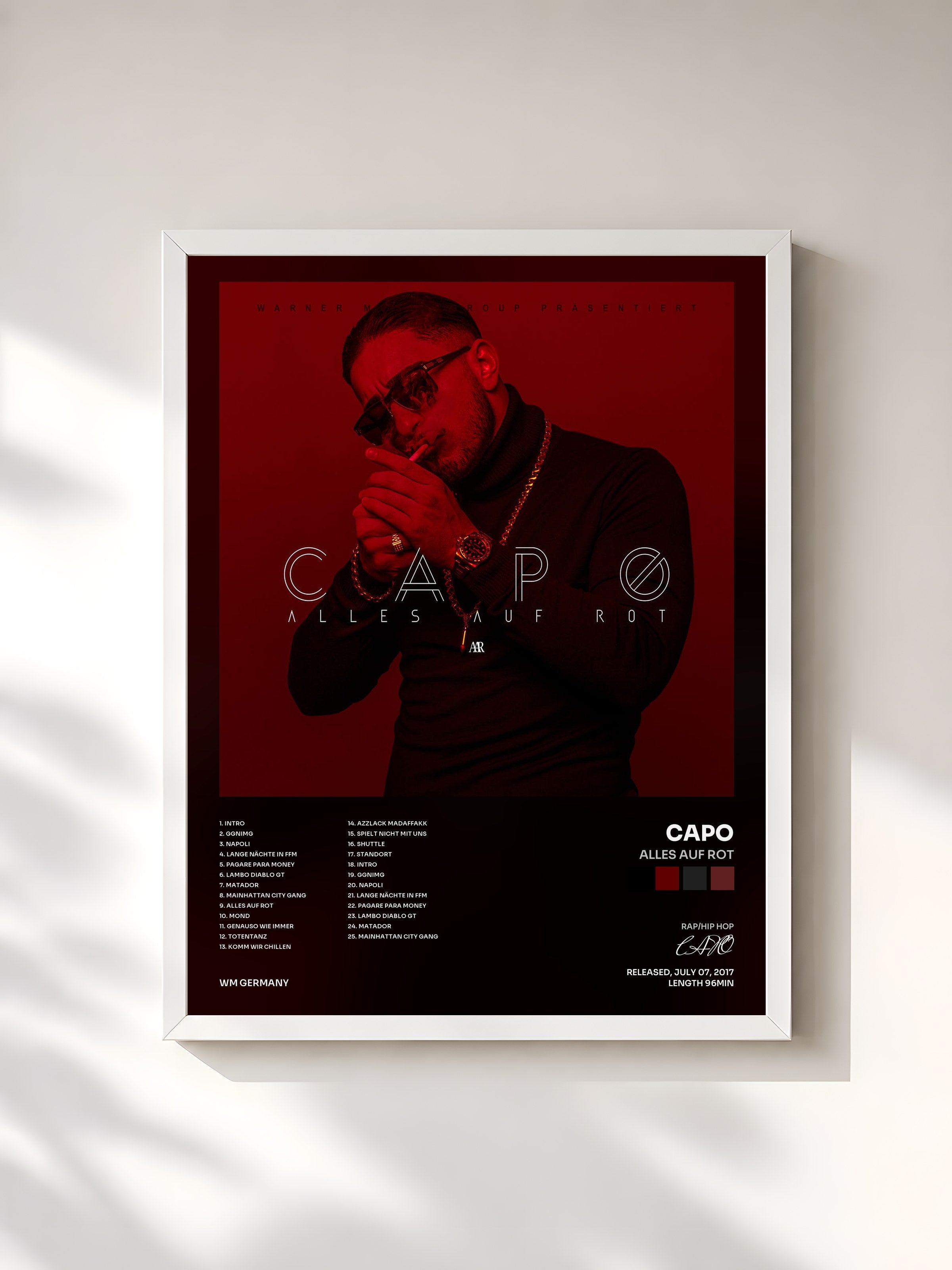 #blanc Tableau de l'album Alles auf Rot de CAPO, cadre blanc, imprimé et encadré en France