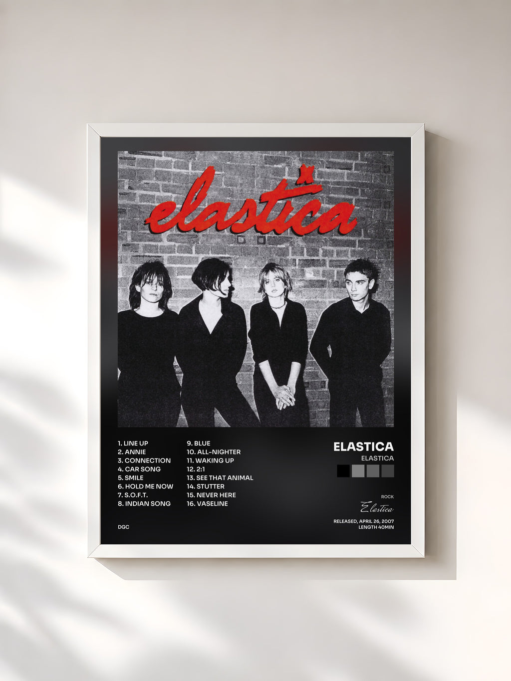 #blanc Tableau de l'album Elastica de Elastica, cadre blanc, imprimé et encadré en France