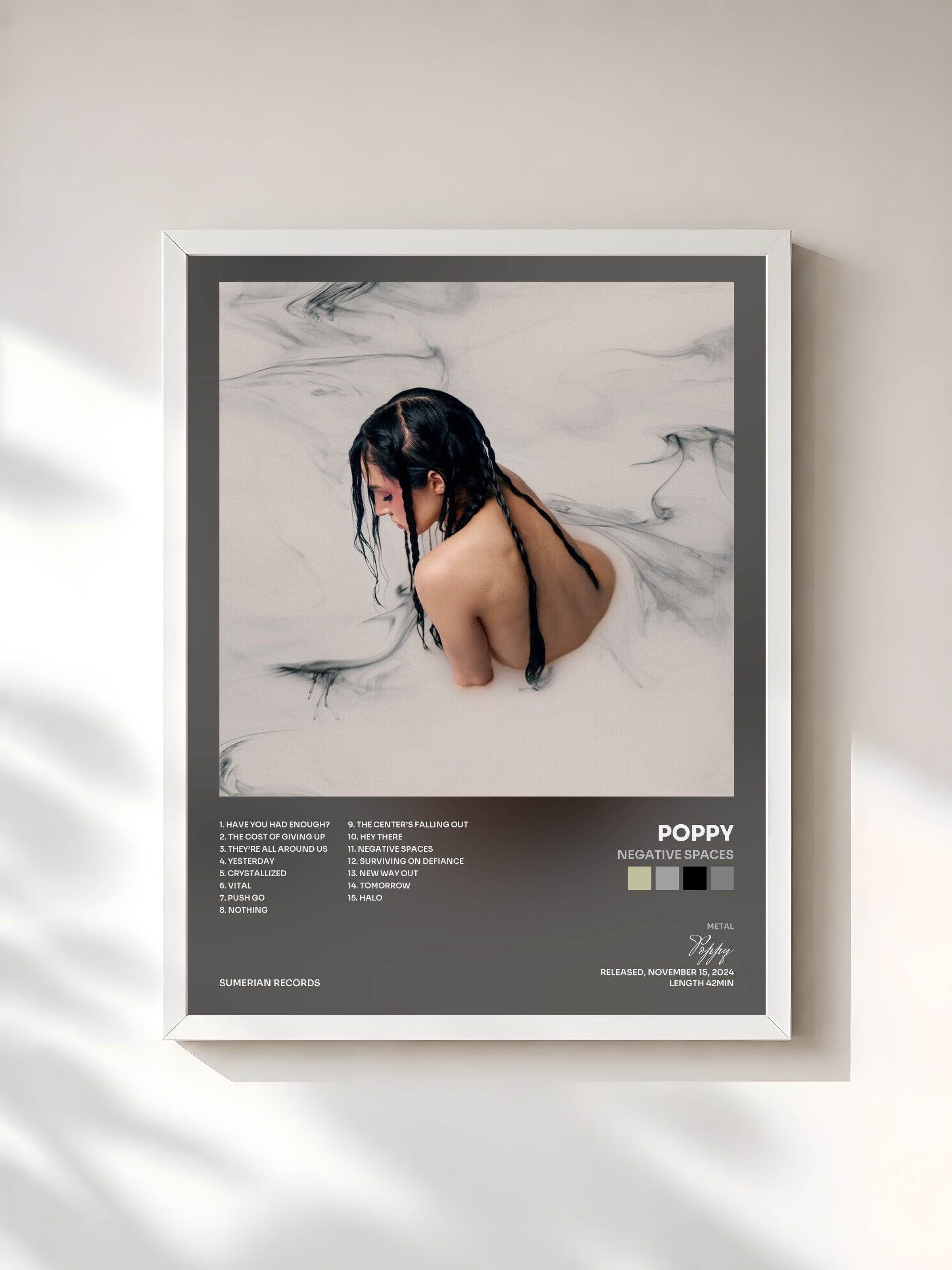#blanc Tableau de l'album Negative Spaces de Poppy, cadre blanc, imprimé et encadré en France