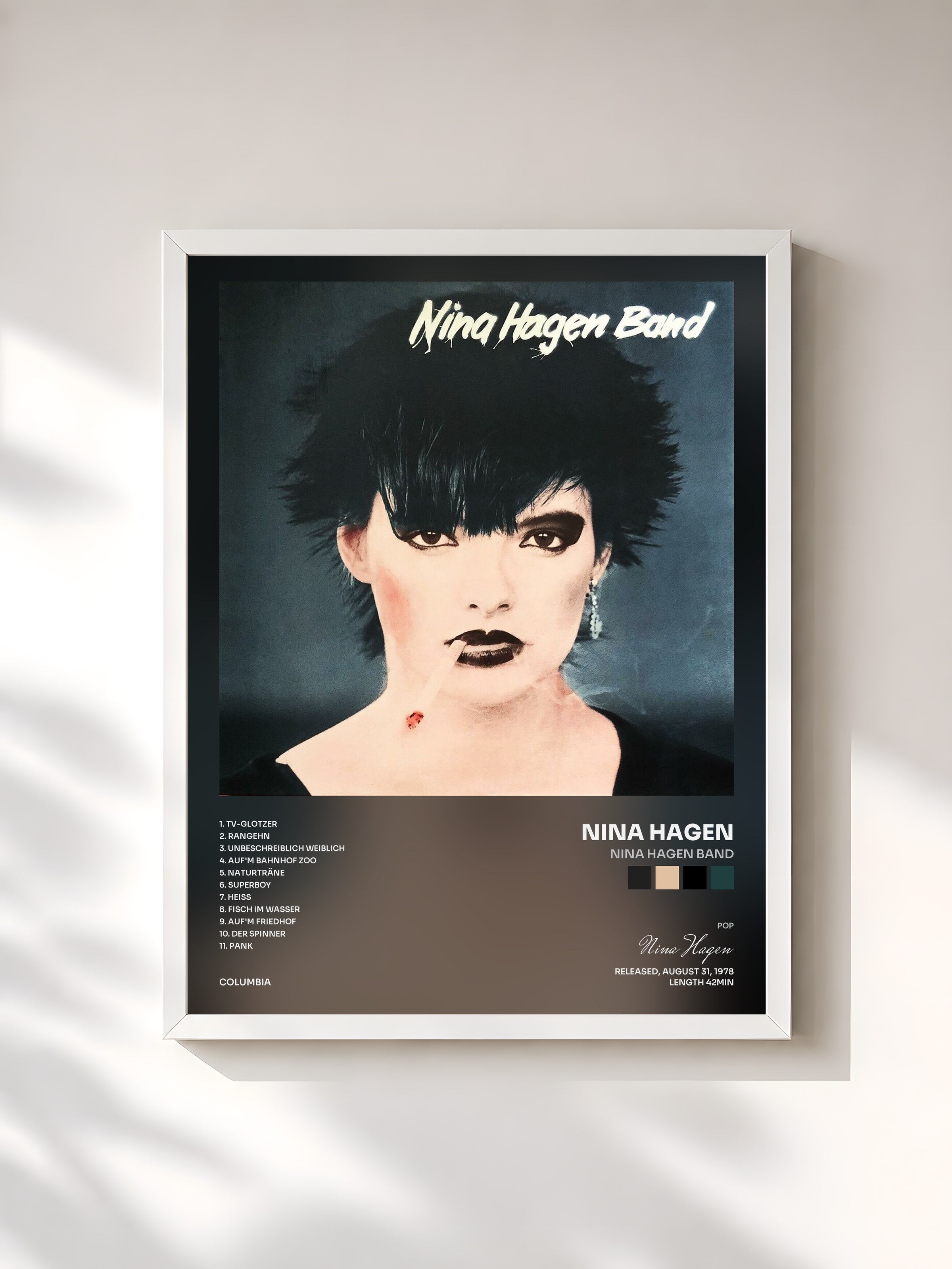 #blanc Tableau de l'album Nina Hagen Band de Nina Hagen, cadre blanc, imprimé et encadré en France
