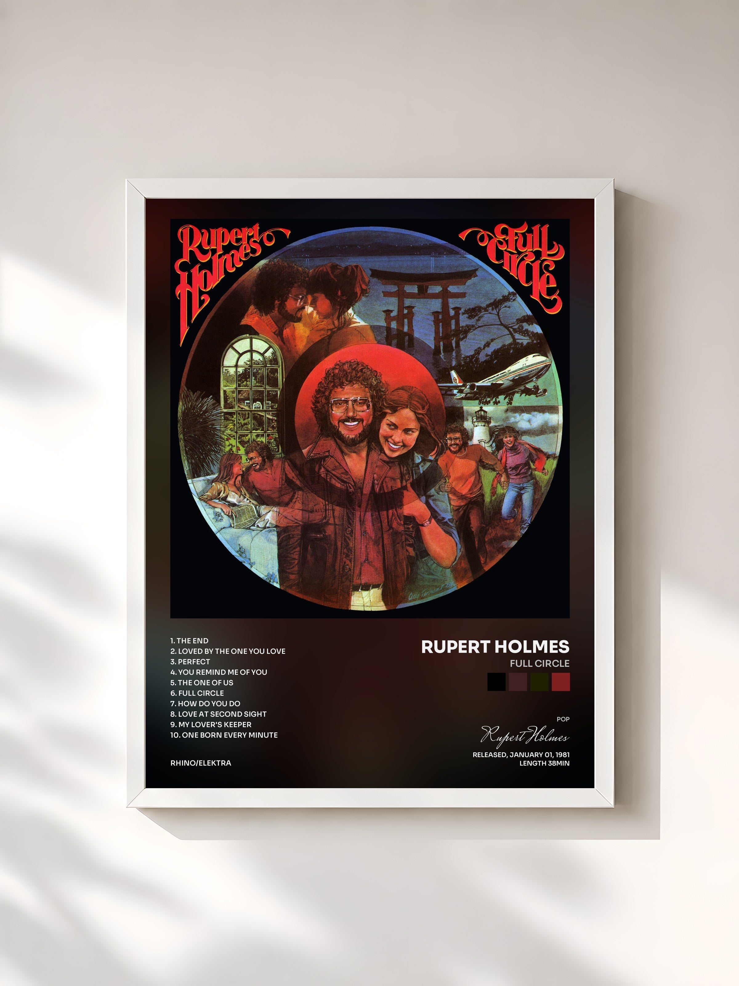 #blanc Tableau de l'album Full Circle de Rupert Holmes, cadre blanc, imprimé et encadré en France