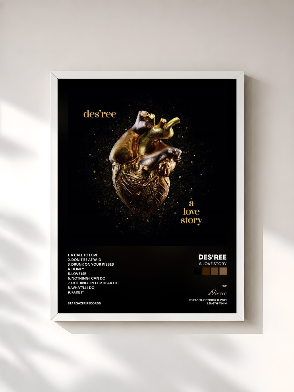 #blanc Tableau de l'album A Love Story de Des'ree, cadre blanc, imprimé et encadré en France
