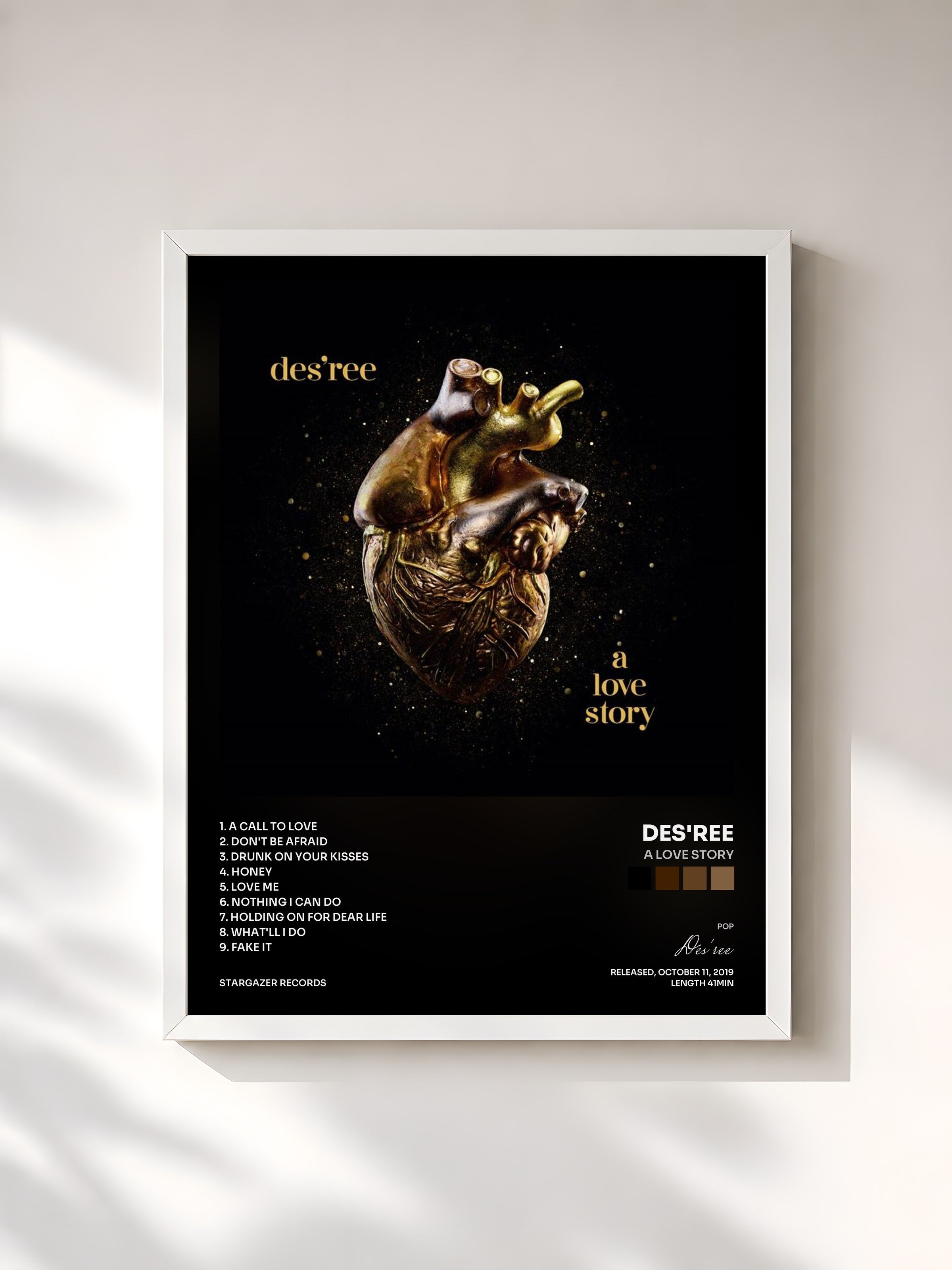 #blanc Tableau de l'album A Love Story de Des'ree, cadre blanc, imprimé et encadré en France