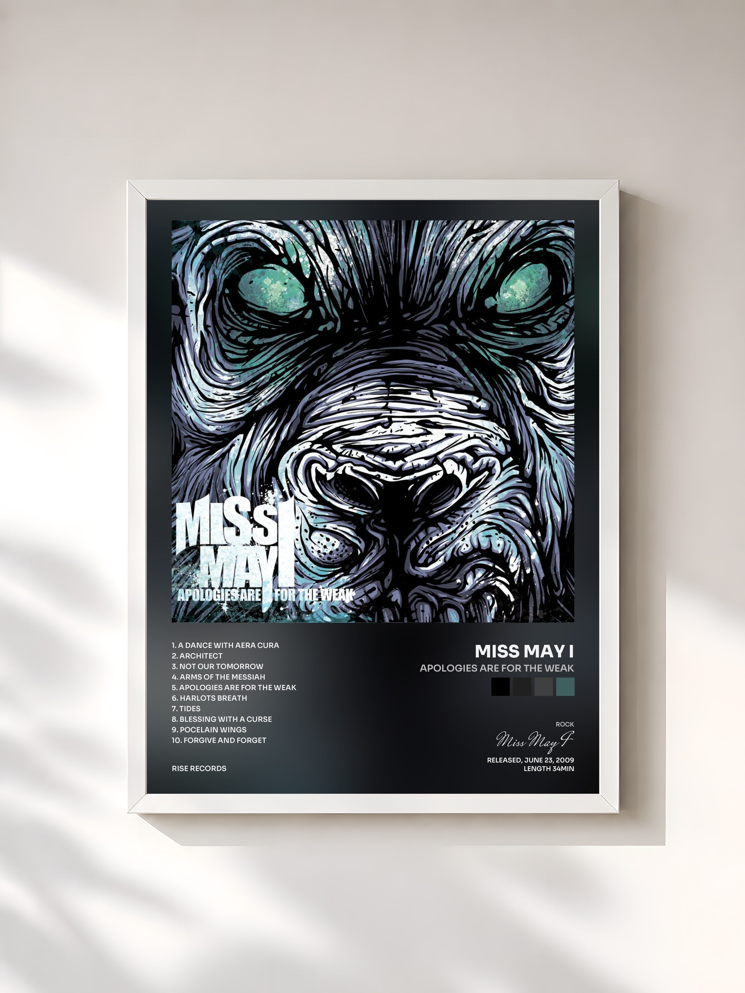 #blanc Tableau de l'album Apologies Are For The Weak de Miss May I, cadre blanc, imprimé et encadré en France