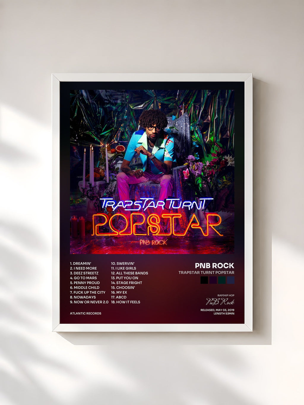 #blanc TrapStar Turnt PopStar by PnB Rock as a framed art print, white frame, printed and framed in France