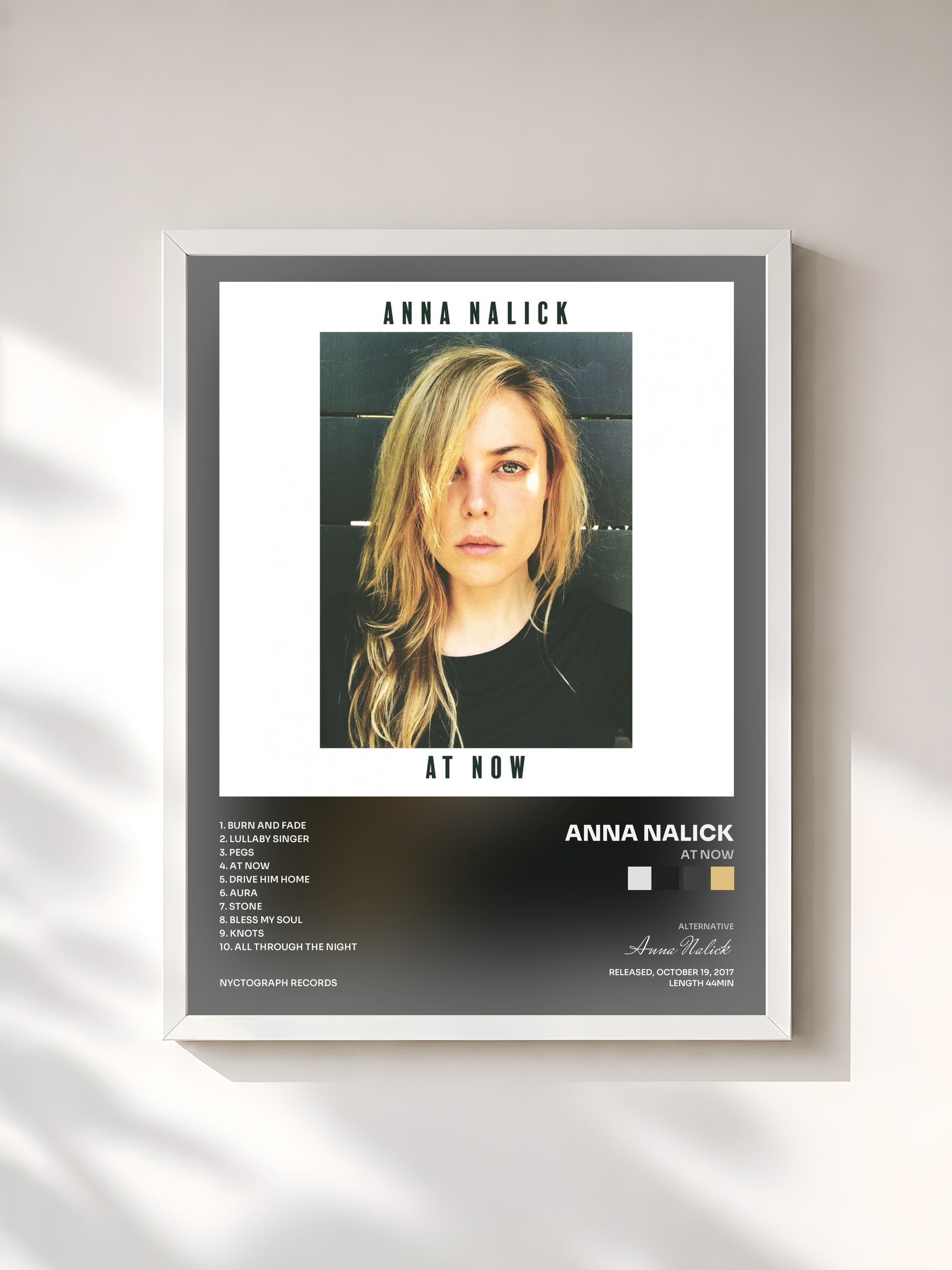 #blanc Tableau de l'album At Now de Anna Nalick, cadre blanc, imprimé et encadré en France