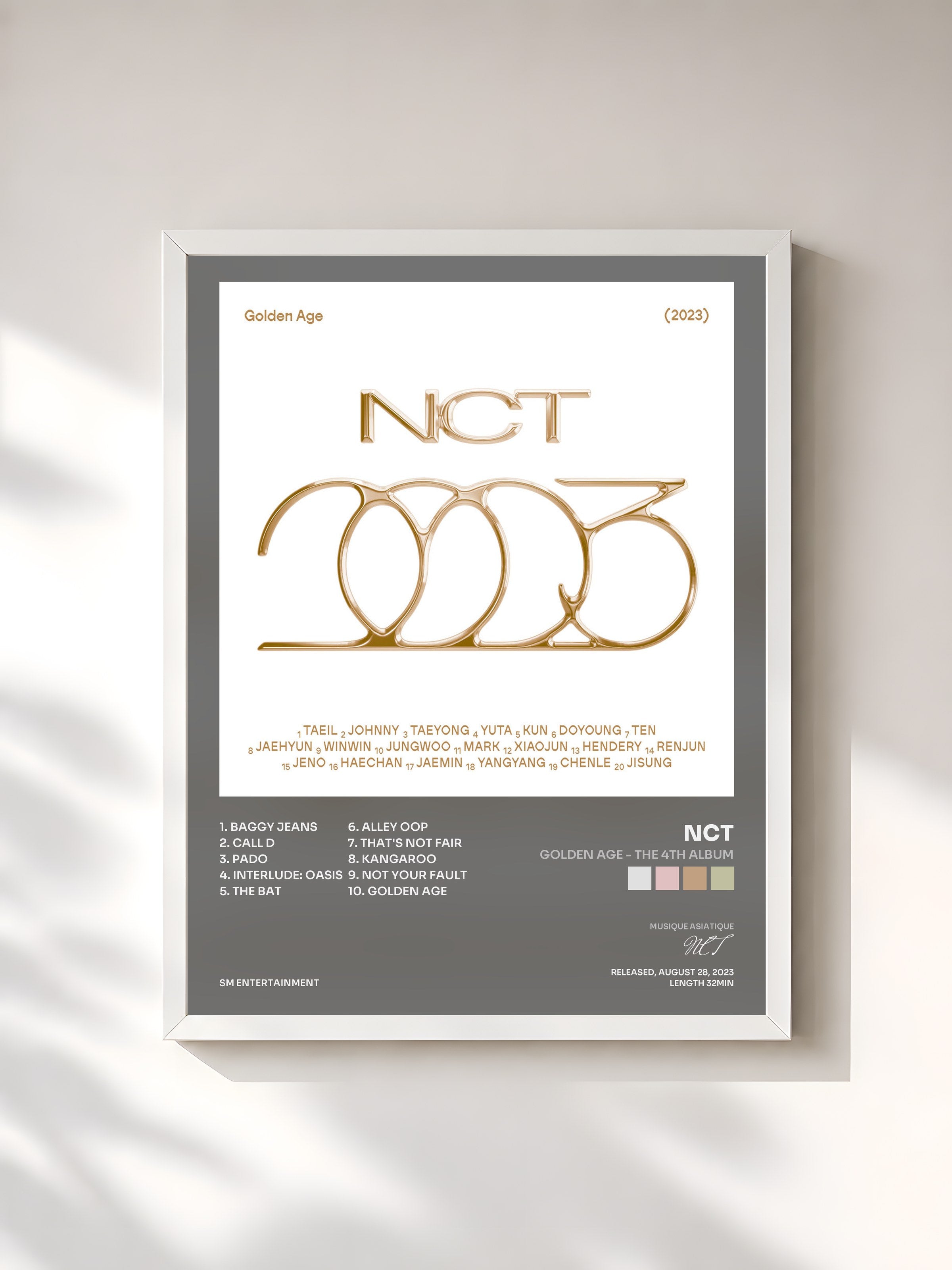 #blanc Tableau de l'album Golden Age - The 4th Album de NCT, cadre blanc, imprimé et encadré en France