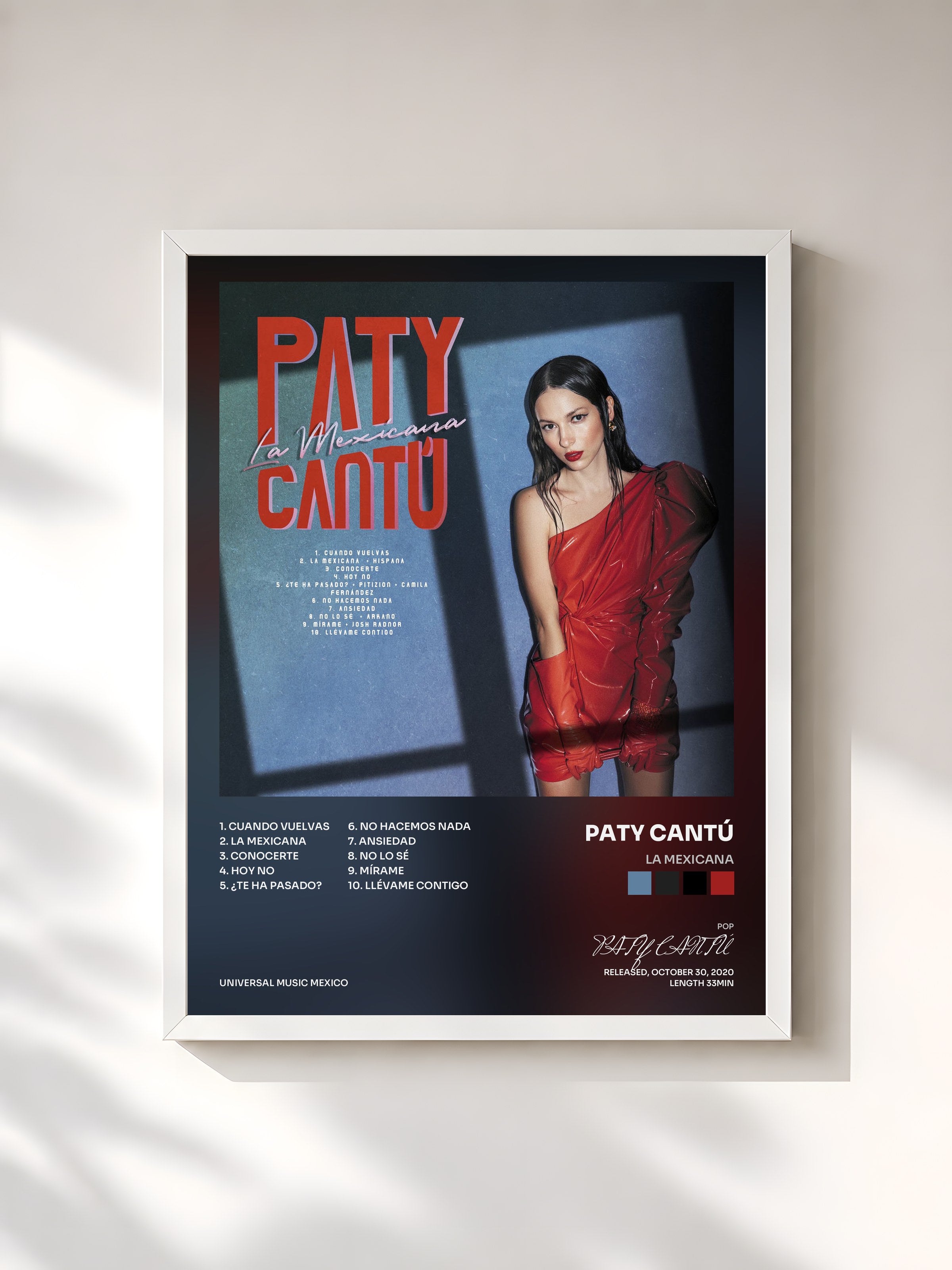 #blanc Tableau de l'album La Mexicana de PATY CANTÚ, cadre blanc, imprimé et encadré en France