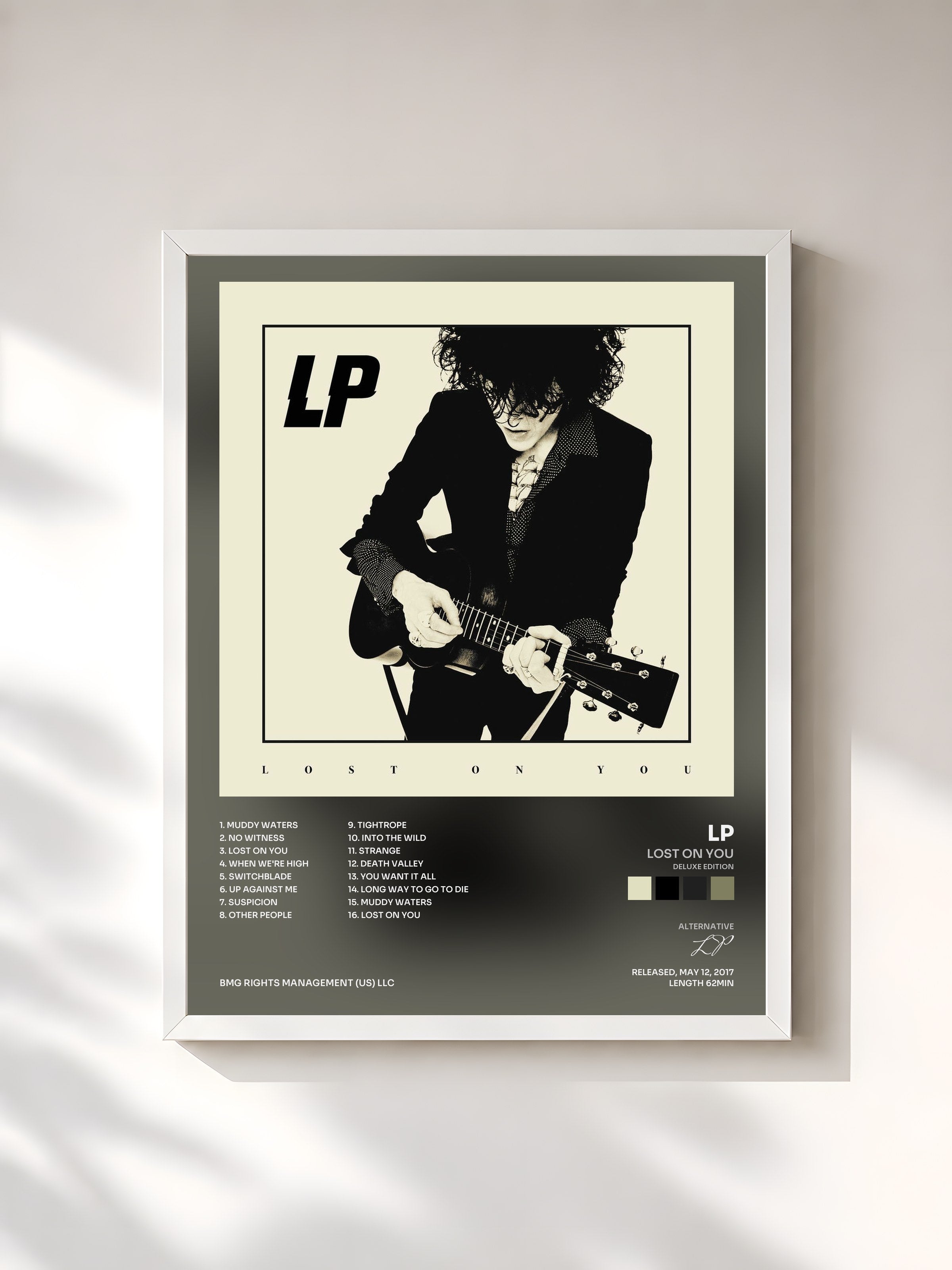 #blanc Tableau de l'album Lost On You (Deluxe Edition) de LP, cadre blanc, imprimé et encadré en France