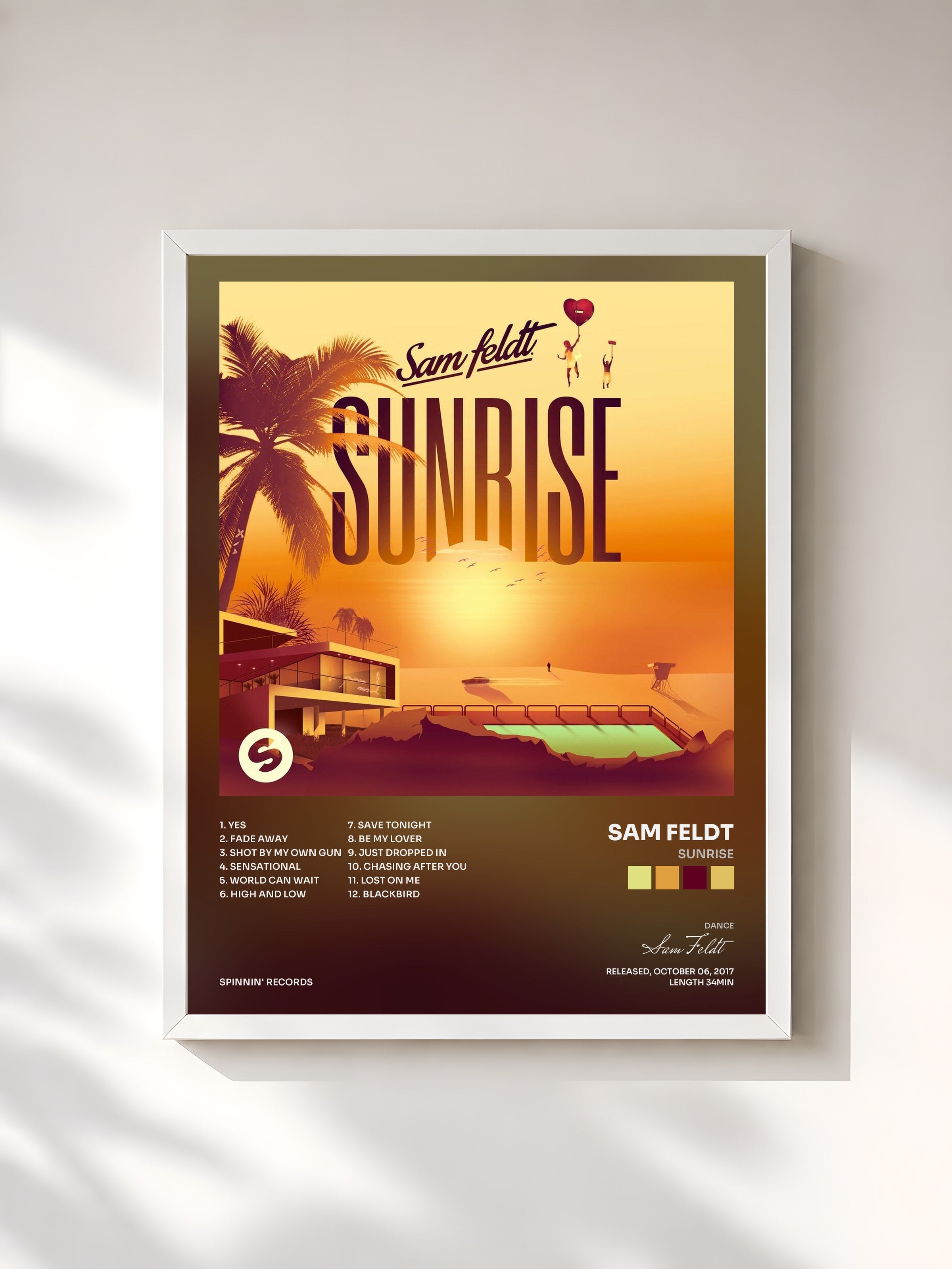 #blanc Tableau de l'album Sunrise de Sam Feldt, cadre blanc, imprimé et encadré en France