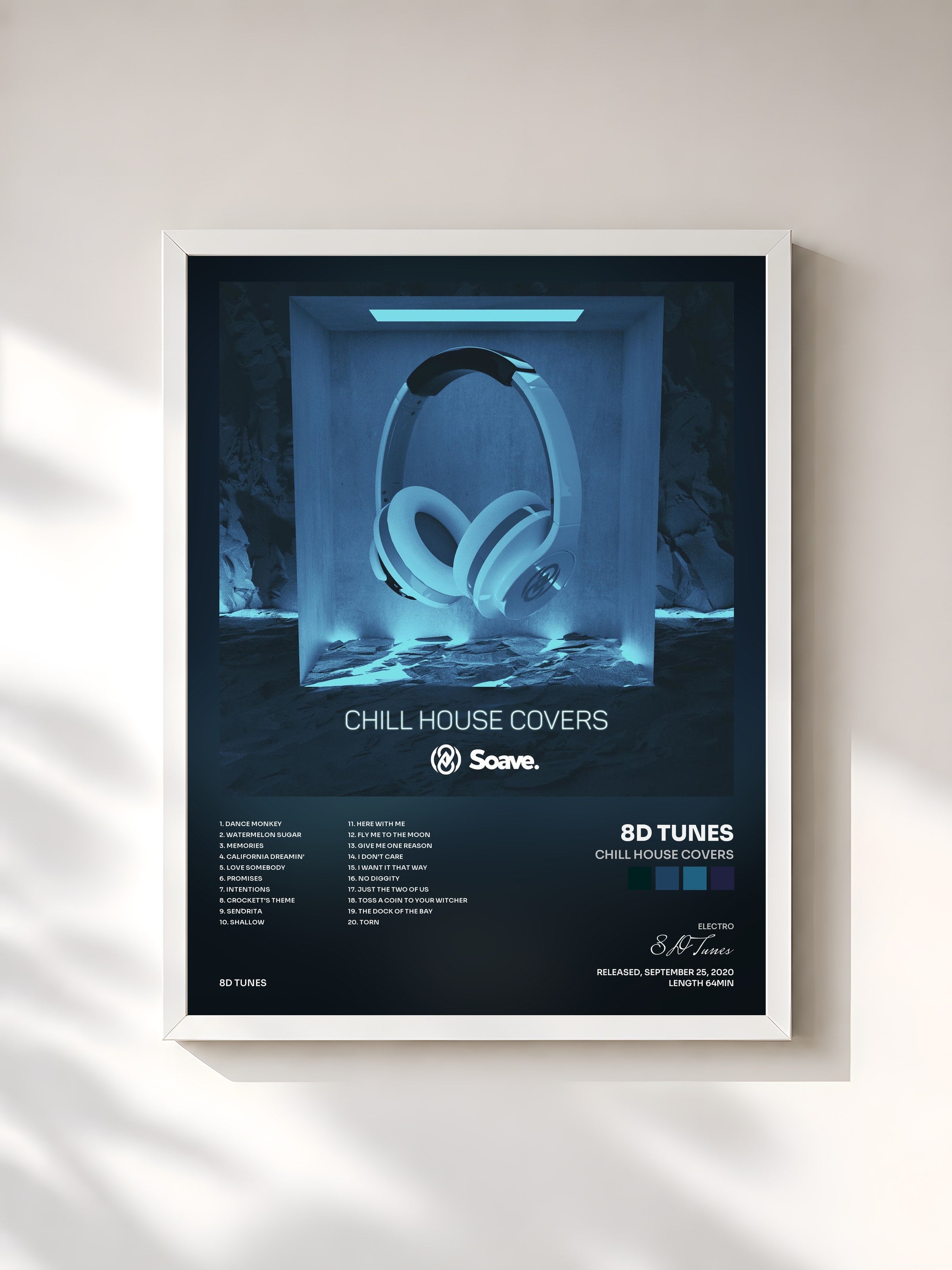 #blanc Tableau de l'album Chill House Covers de 8D Tunes, cadre blanc, imprimé et encadré en France