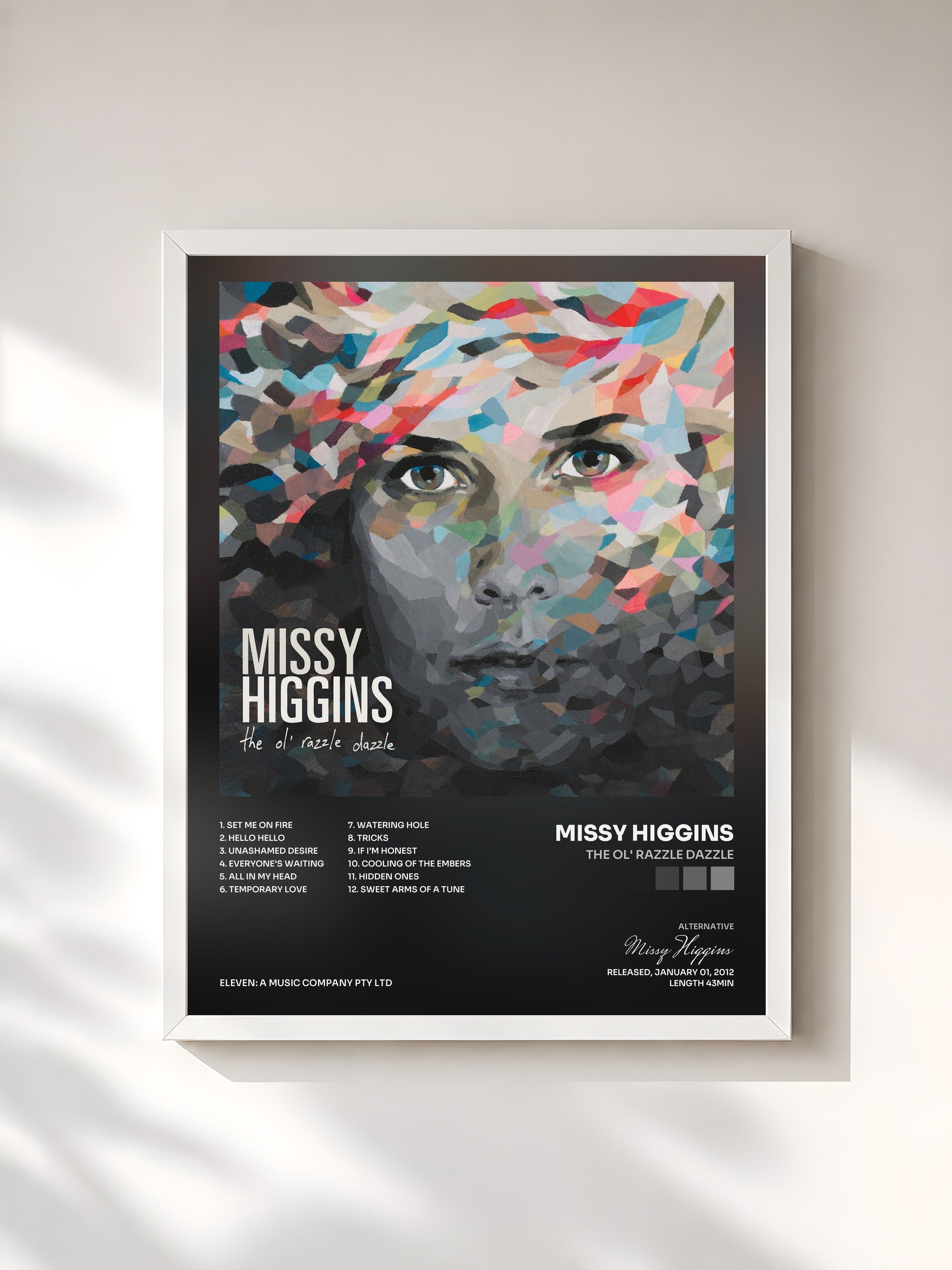 #blanc Tableau de l'album The Ol' Razzle Dazzle de Missy Higgins, cadre blanc, imprimé et encadré en France