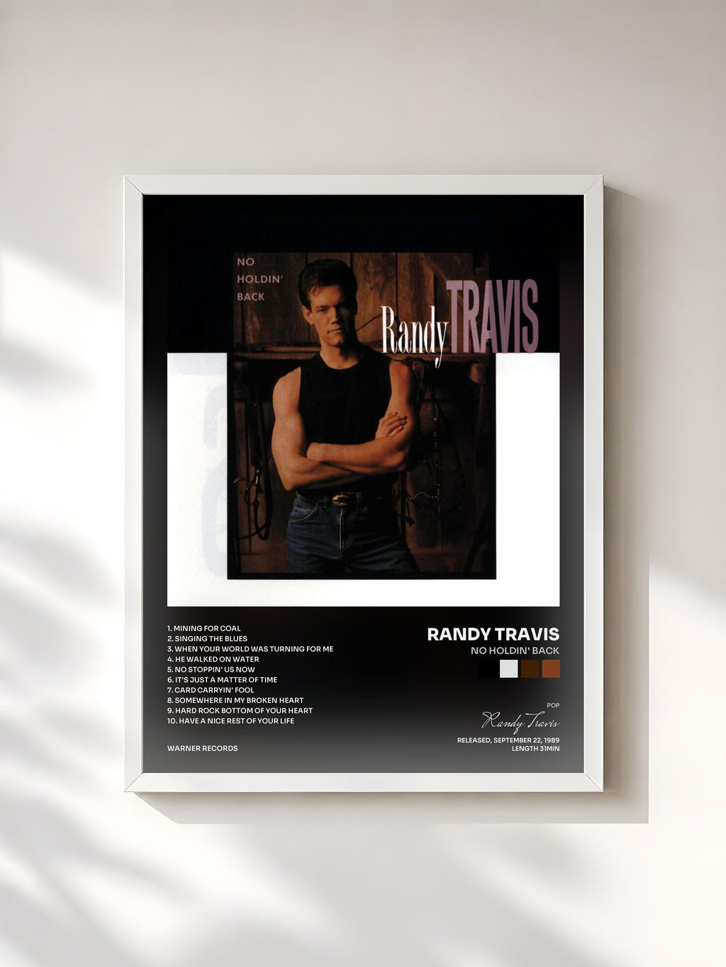 #blanc No Holdin' Back di Randy Travis in stampa incorniciata, cornice bianca, stampata e incorniciata in Francia