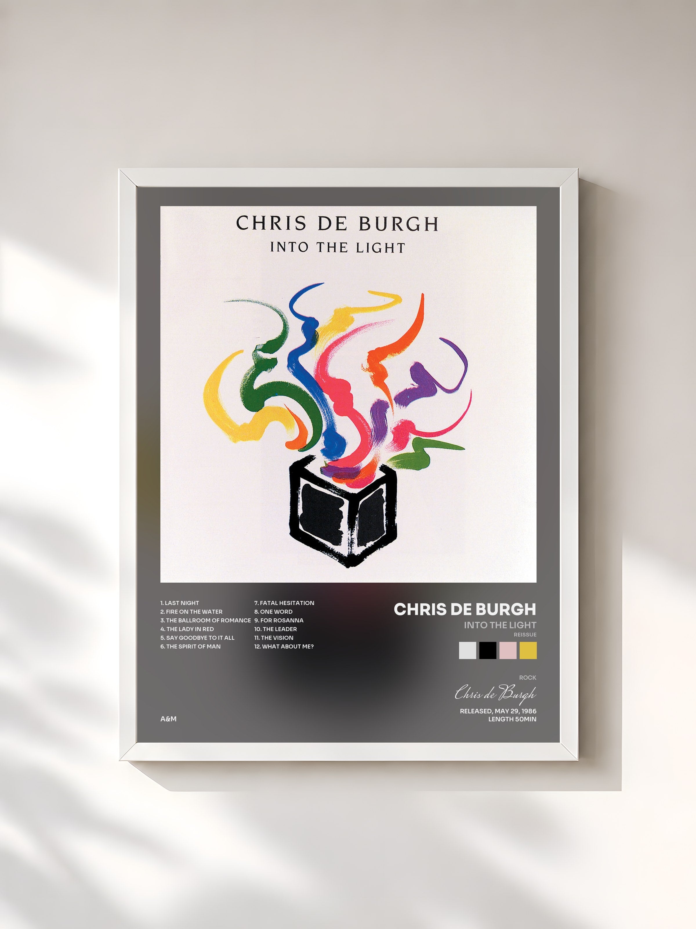 #blanc Tableau de l'album Into The Light (Reissue) de Chris de Burgh, cadre blanc, imprimé et encadré en France