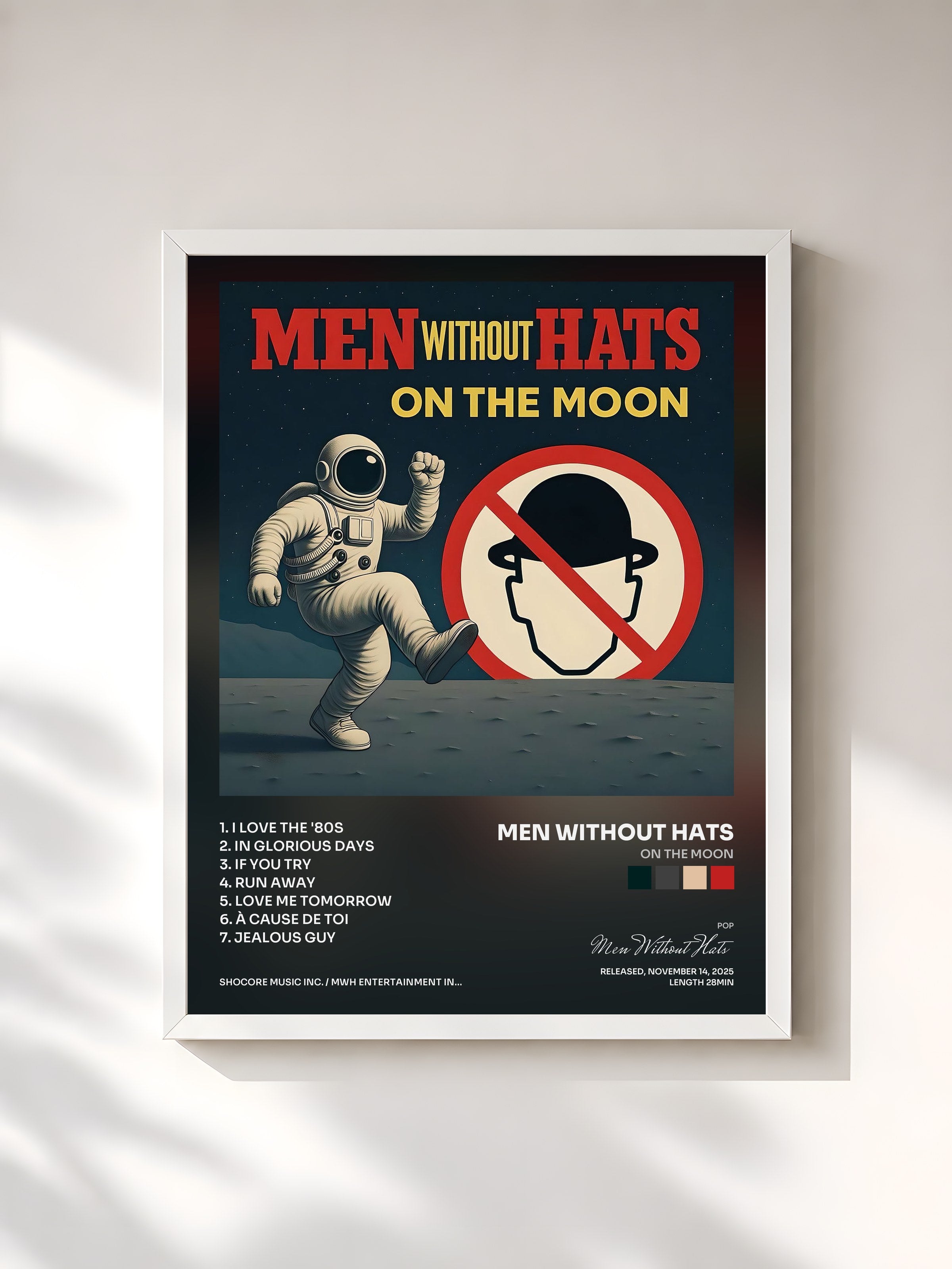 #blanc Tableau de l'album On the Moon de Men Without Hats, cadre blanc, imprimé et encadré en France