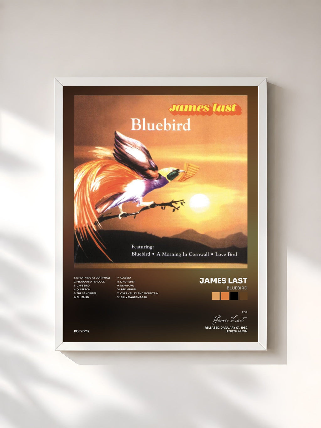 #blanc Bluebird von James Last als gerahmter Kunstdruck, weißer Rahmen, gedruckt und gerahmt in Frankreich