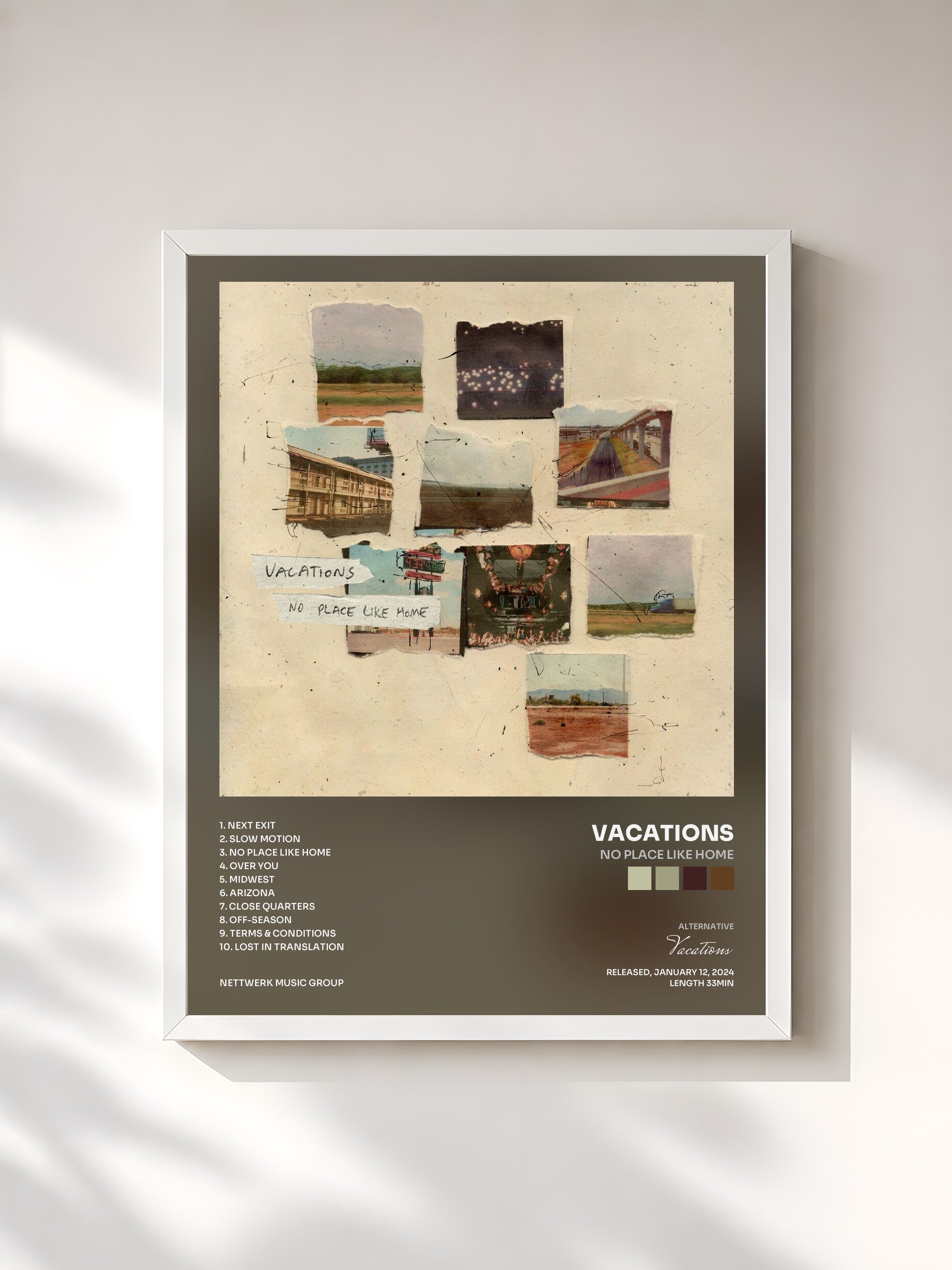 #blanc Tableau de l'album No Place Like Home de Vacations, cadre blanc, imprimé et encadré en France