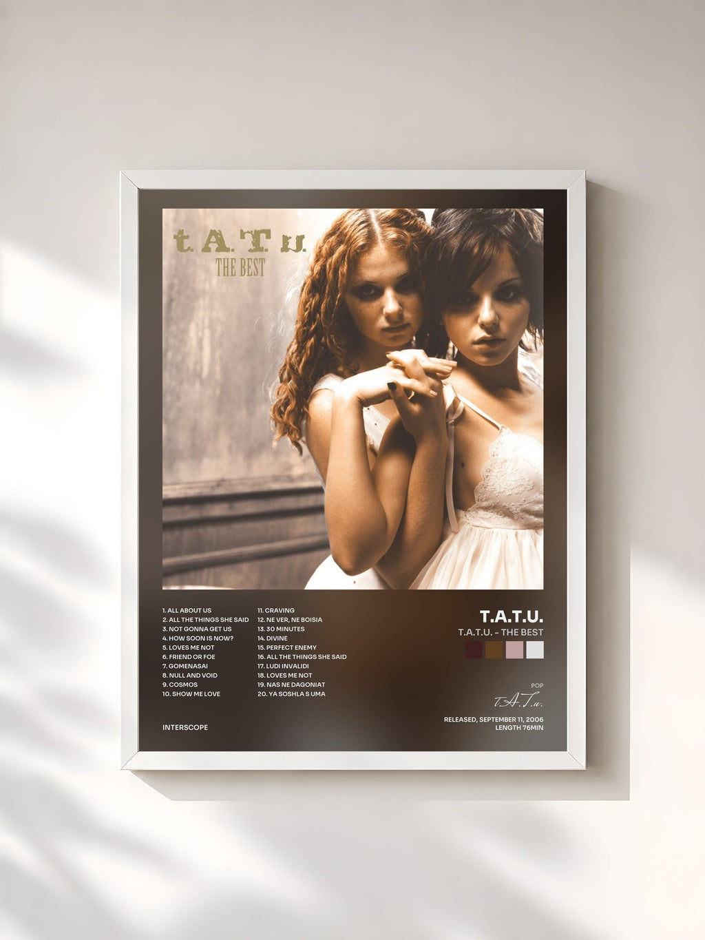 #blanc Tableau de l'album t.A.T.u. - The Best de t.A.T.u., cadre blanc, imprimé et encadré en France