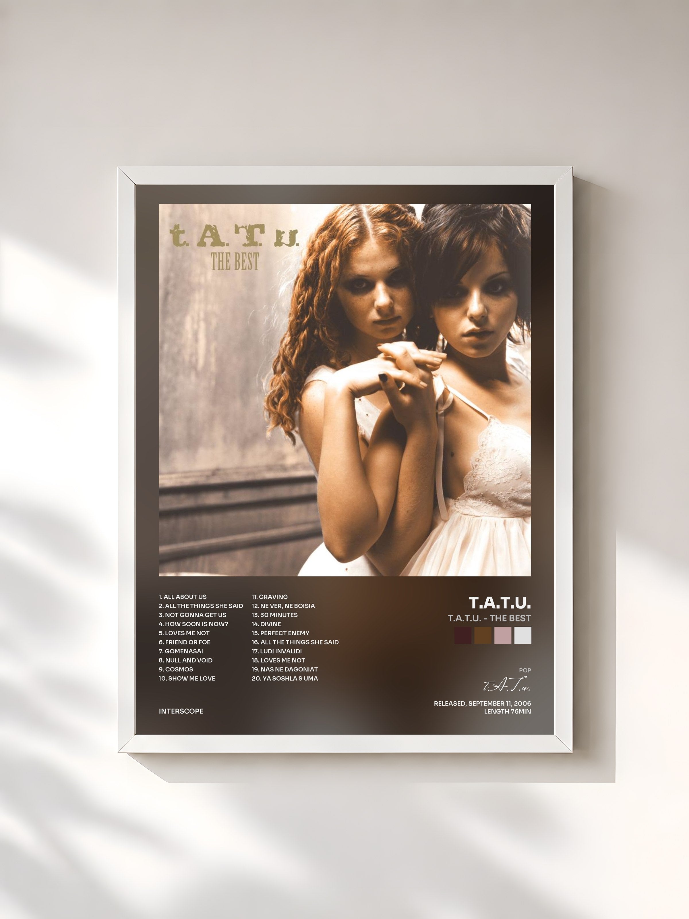 #blanc Tableau de l'album t.A.T.u. - The Best de t.A.T.u., cadre blanc, imprimé et encadré en France