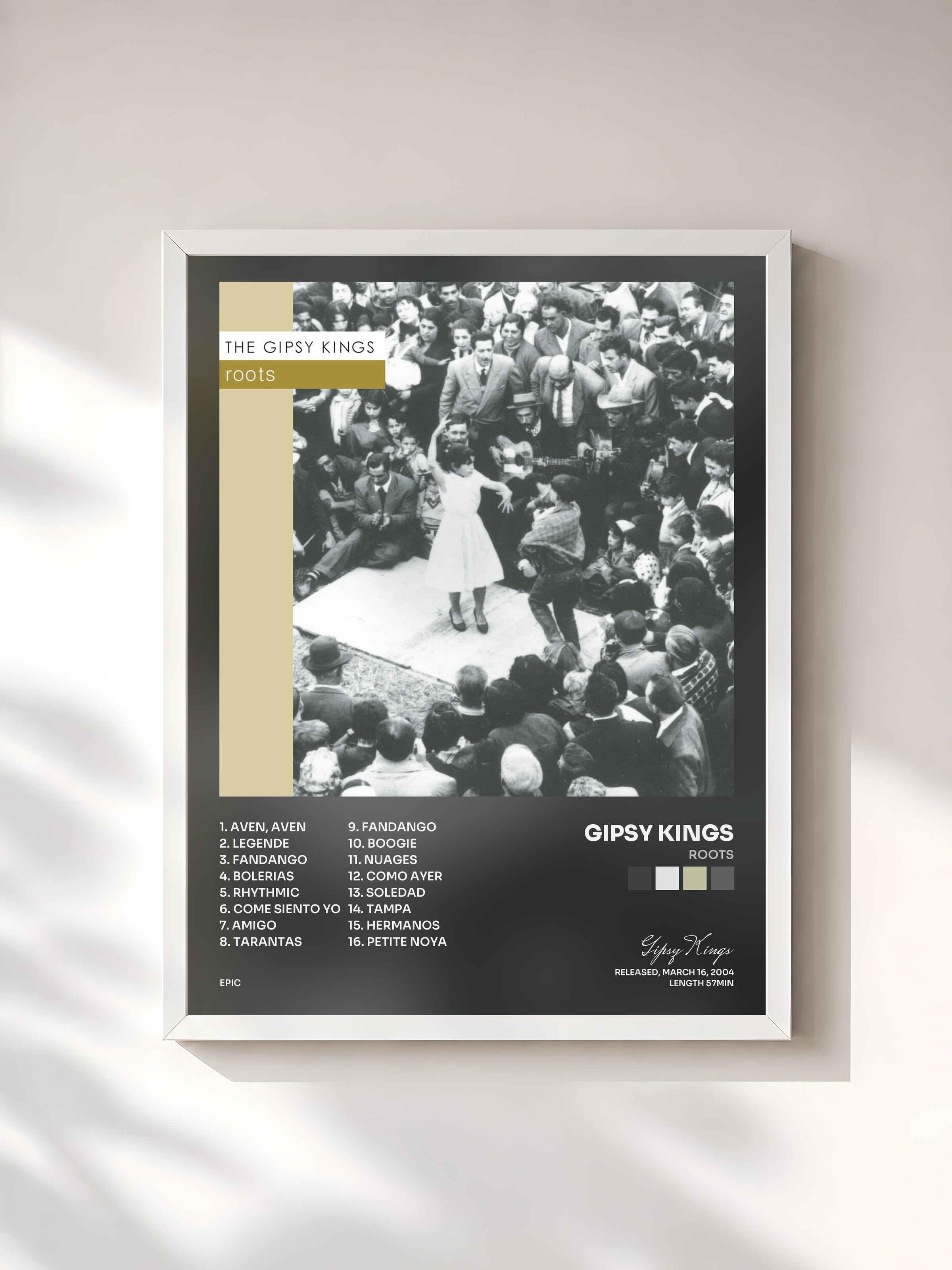 #blanc Tableau de l'album Roots de Gipsy Kings, cadre blanc, imprimé et encadré en France