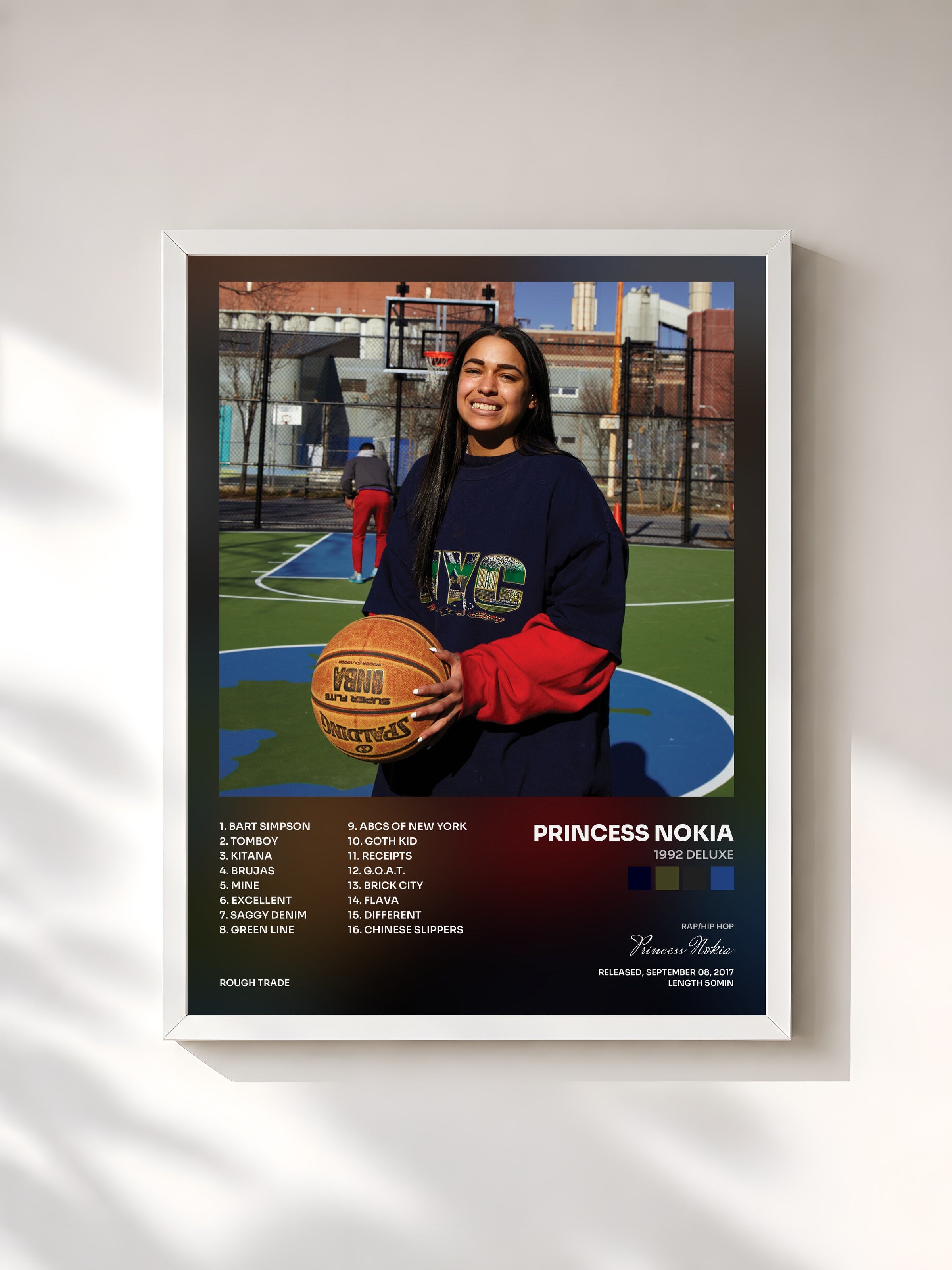 #blanc Tableau de l'album 1992 Deluxe de Princess Nokia, cadre blanc, imprimé et encadré en France