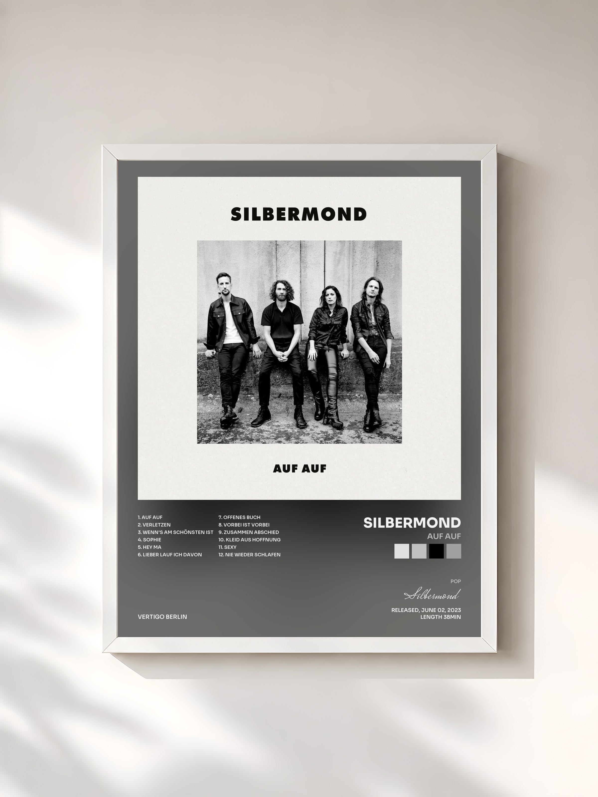 #blanc Tableau de l'album AUF AUF de Silbermond, cadre blanc, imprimé et encadré en France