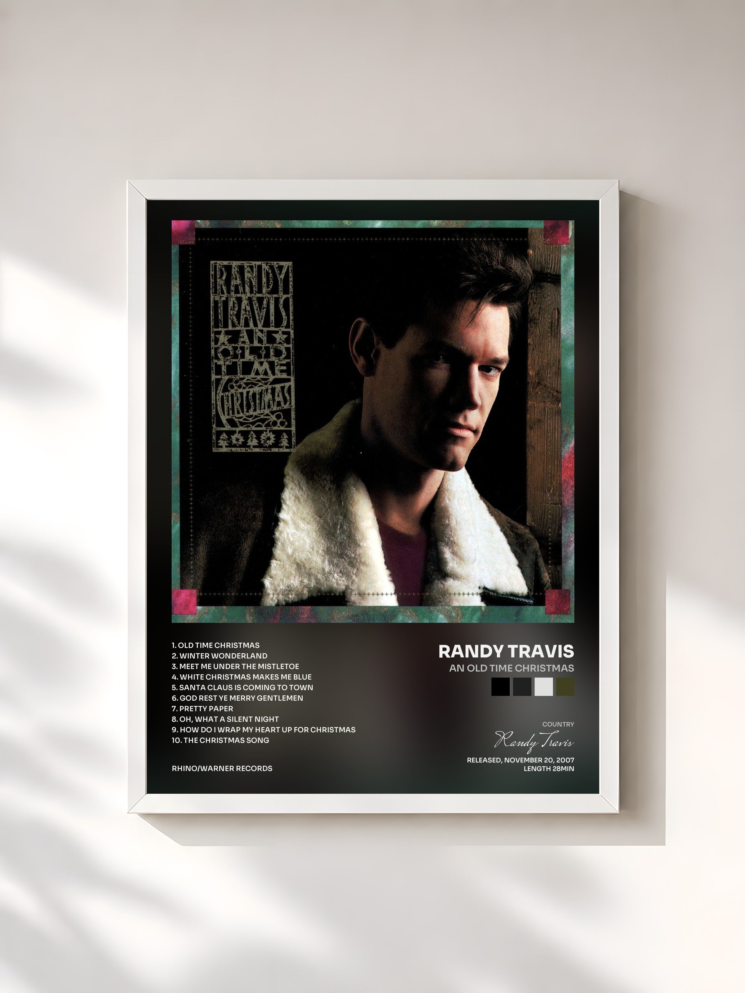 #blanc Tableau de l'album An Old Time Christmas de Randy Travis, cadre blanc, imprimé et encadré en France