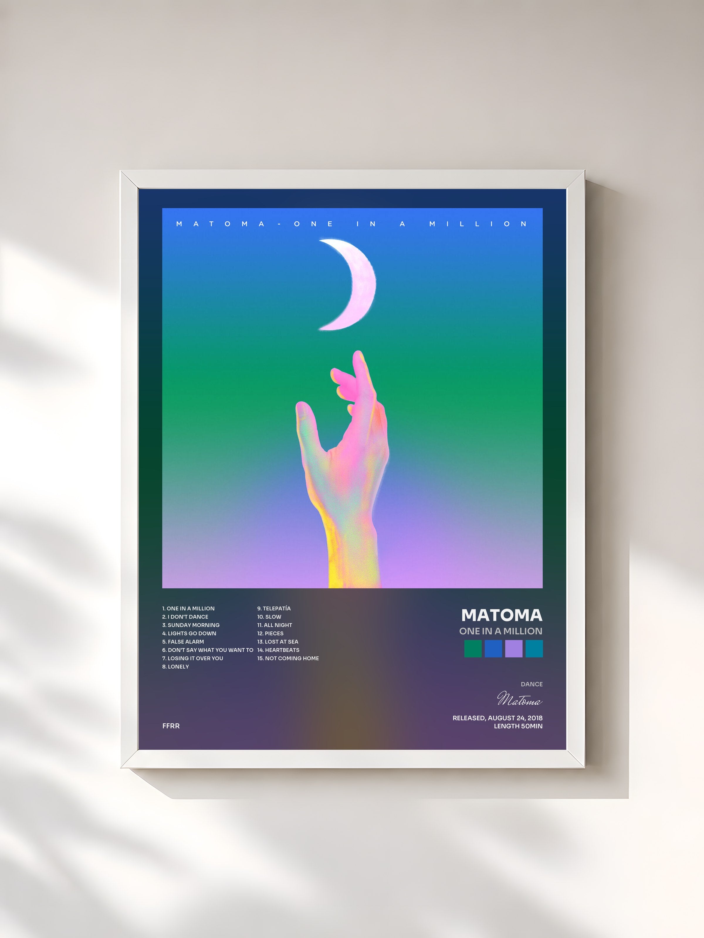#blanc Tableau de l'album One in a Million de Matoma, cadre blanc, imprimé et encadré en France