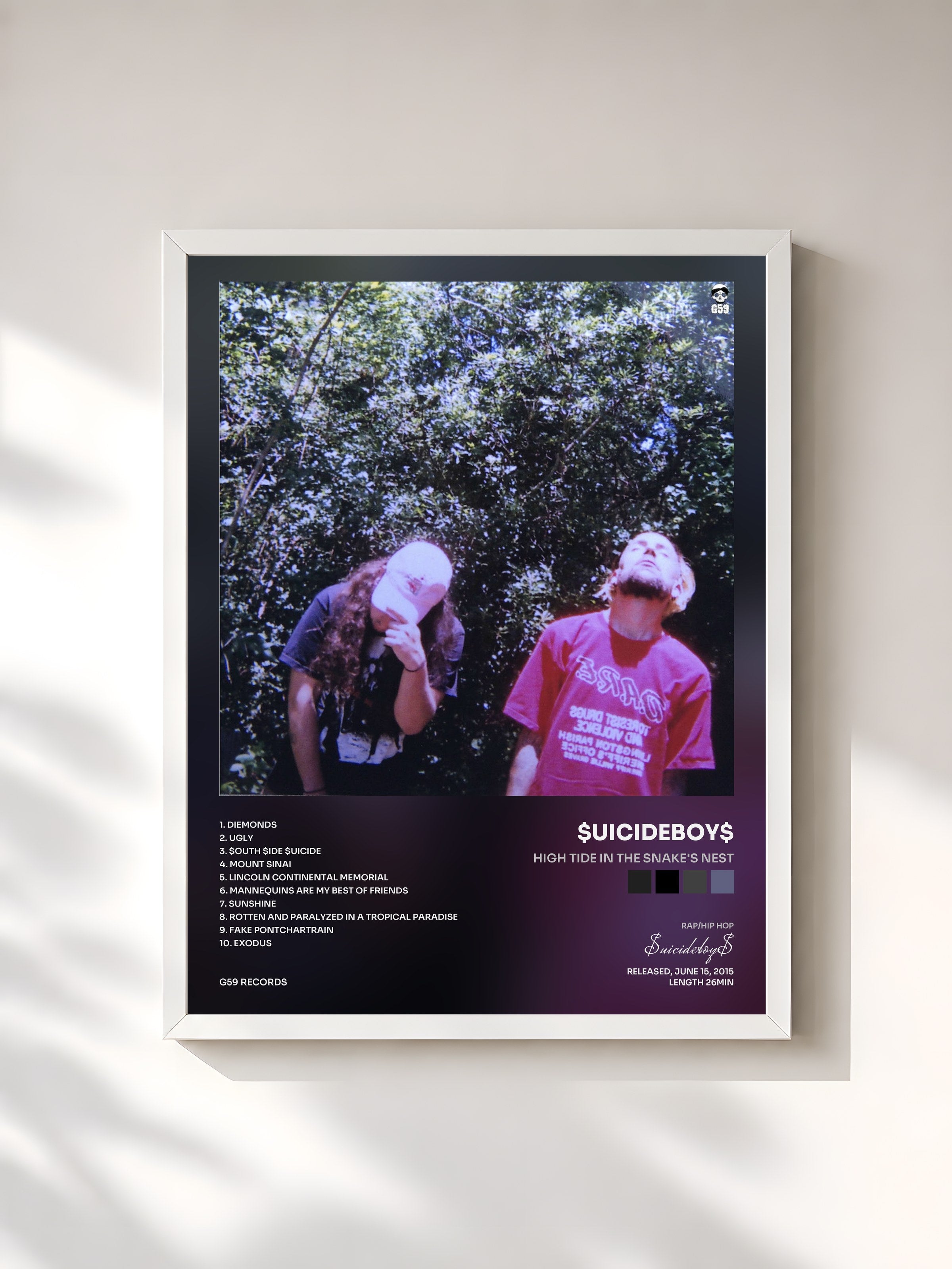 #blanc Tableau de l'album High Tide in the Snake's Nest de $uicideboy$, cadre blanc, imprimé et encadré en France