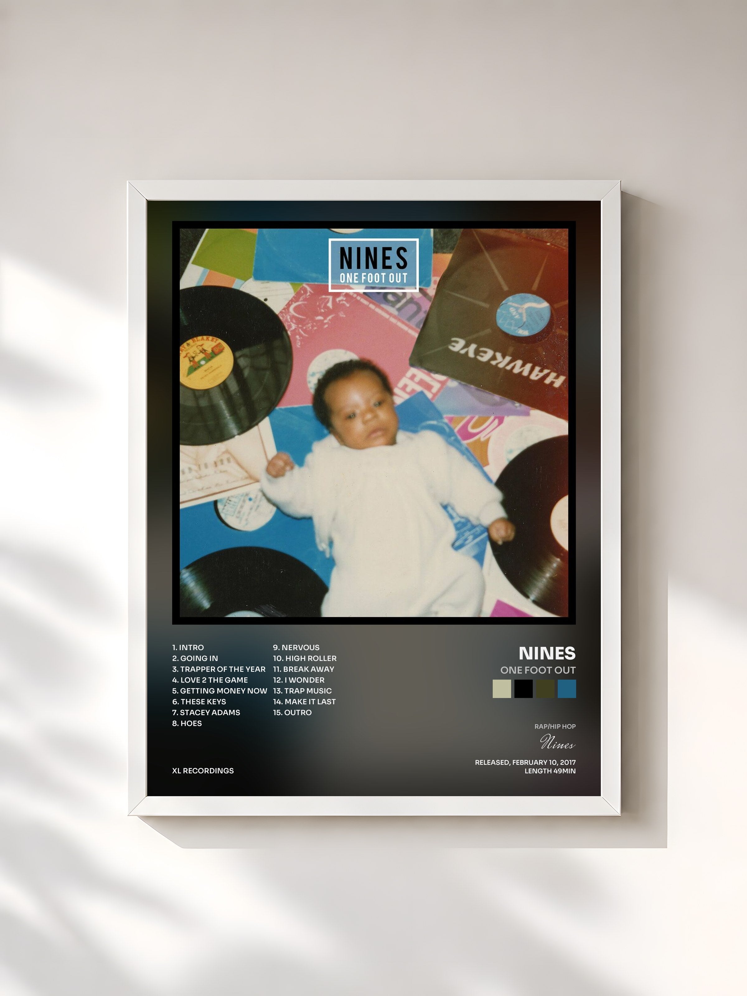 #blanc Tableau de l'album One Foot Out de Nines, cadre blanc, imprimé et encadré en France