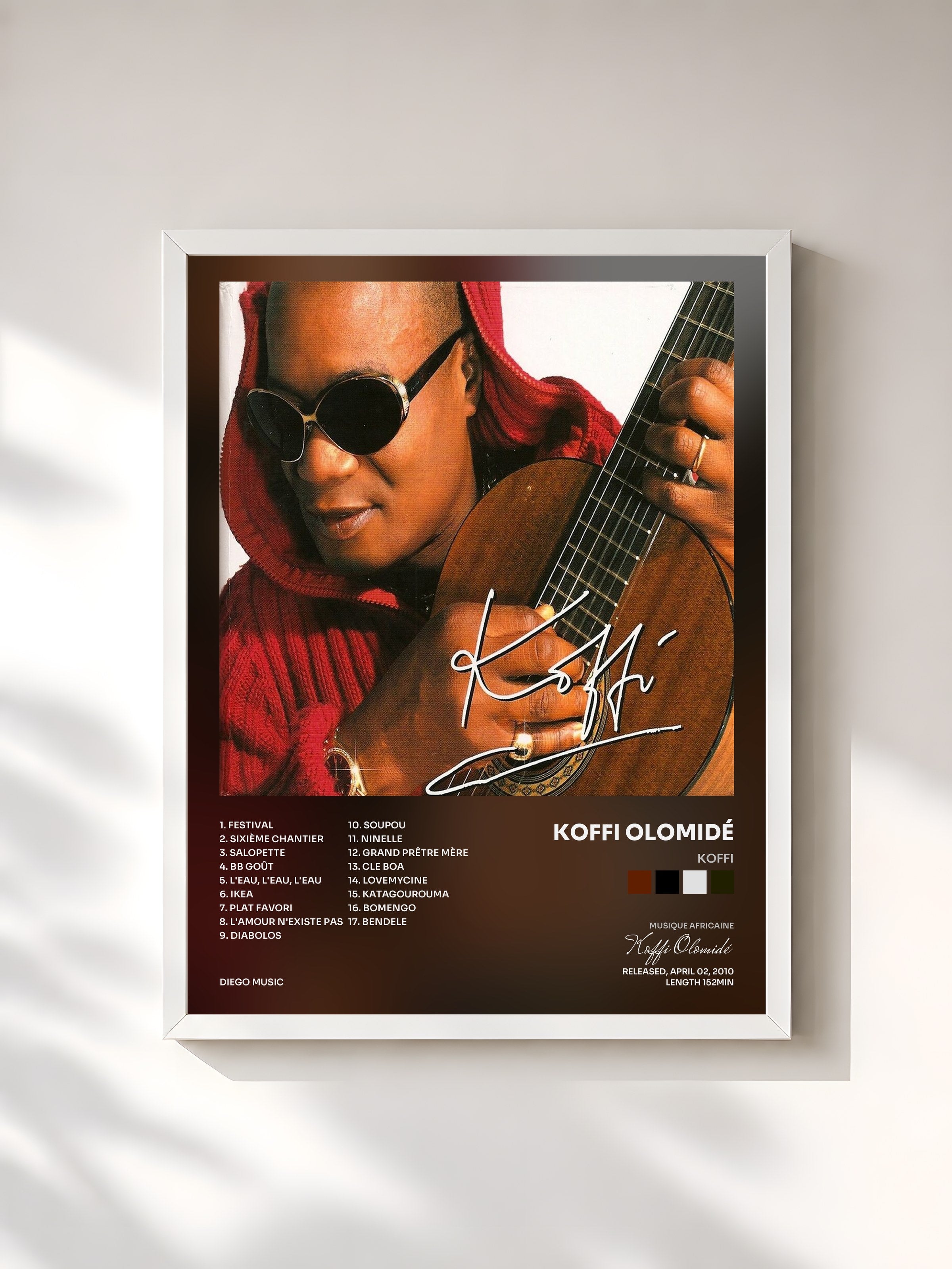 #blanc Tableau de l'album Koffi de Koffi Olomidé, cadre blanc, imprimé et encadré en France