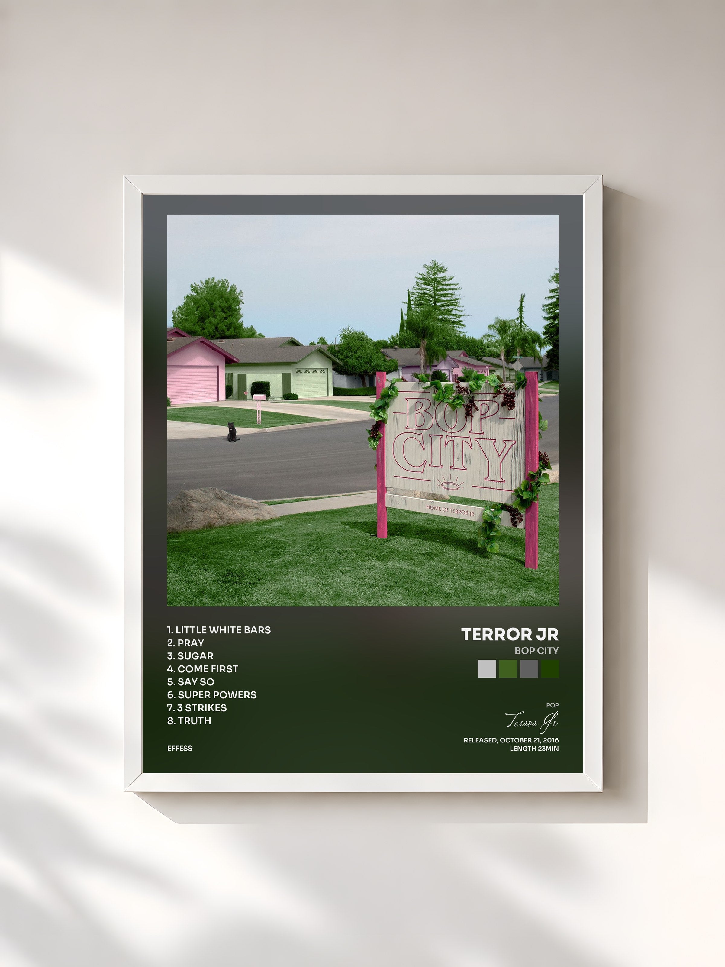 #blanc Tableau de l'album Bop City de Terror Jr, cadre blanc, imprimé et encadré en France
