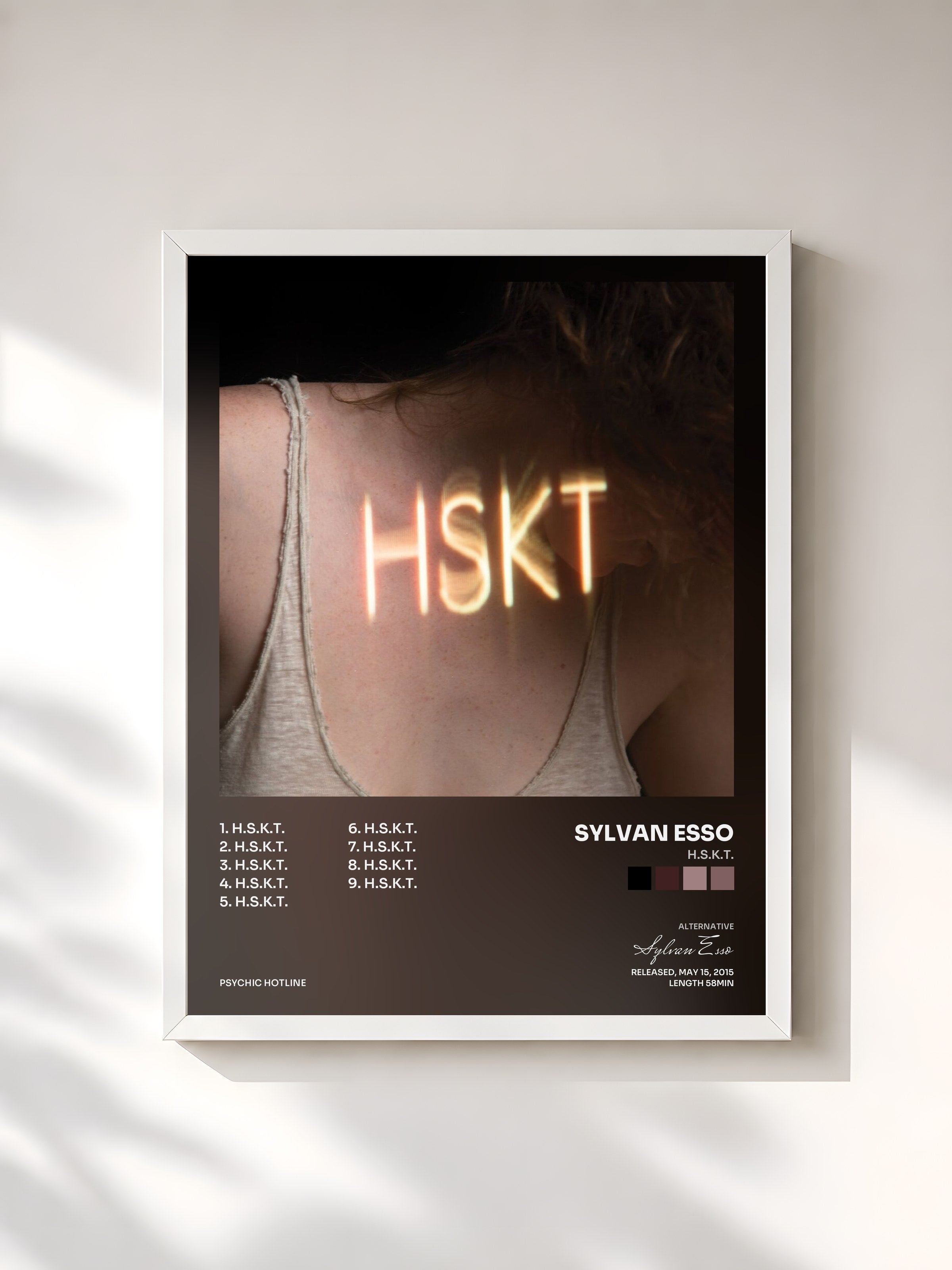 #blanc Tableau de l'album H.S.K.T. de Sylvan Esso, cadre blanc, imprimé et encadré en France