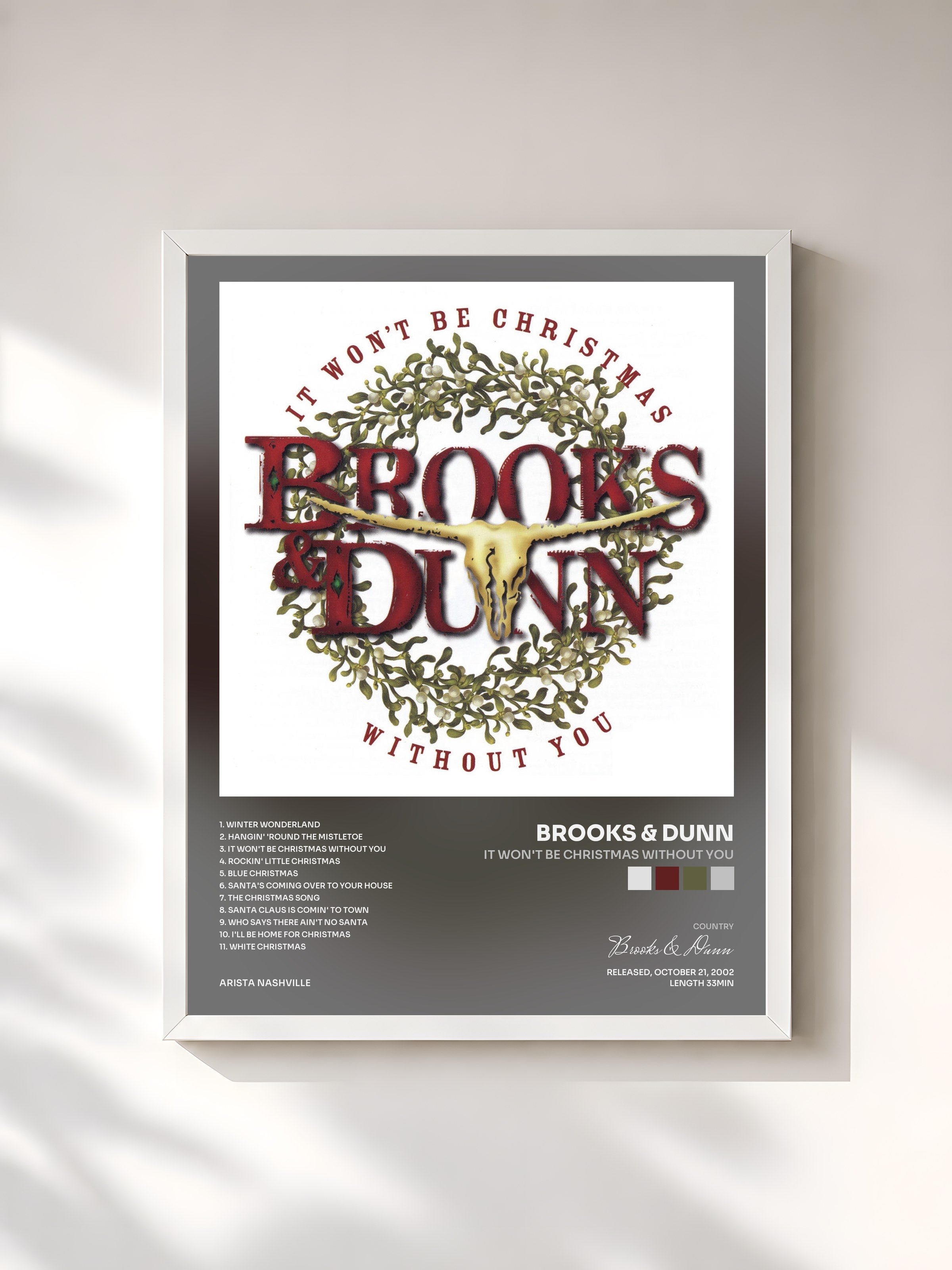 #blanc Tableau de l'album It Won't Be Christmas Without You de Brooks & Dunn, cadre blanc, imprimé et encadré en France