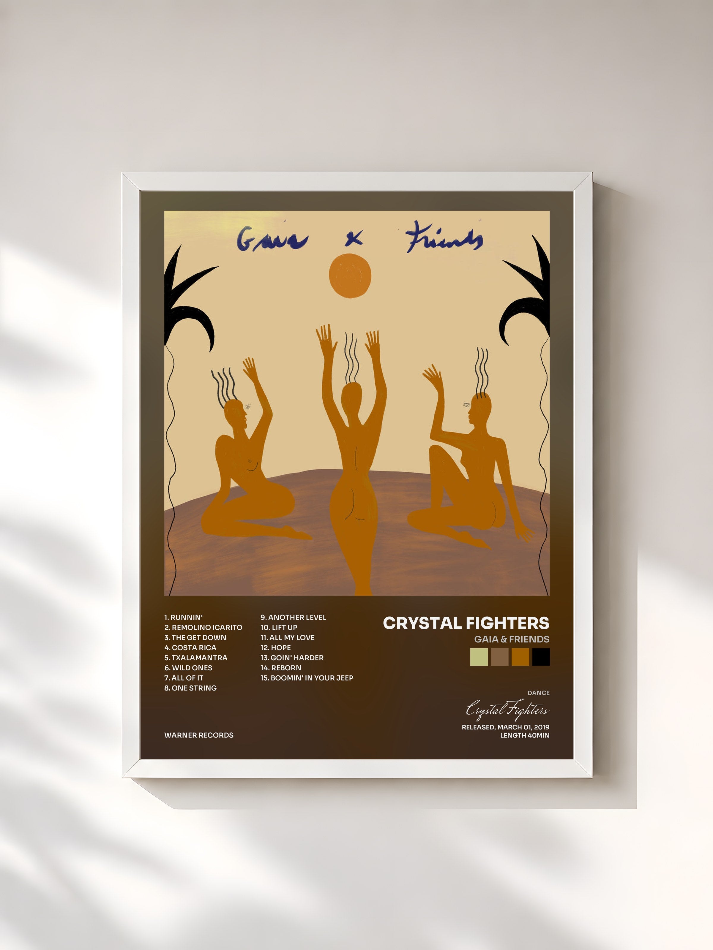 #blanc Tableau de l'album Gaia & Friends de Crystal Fighters, cadre blanc, imprimé et encadré en France