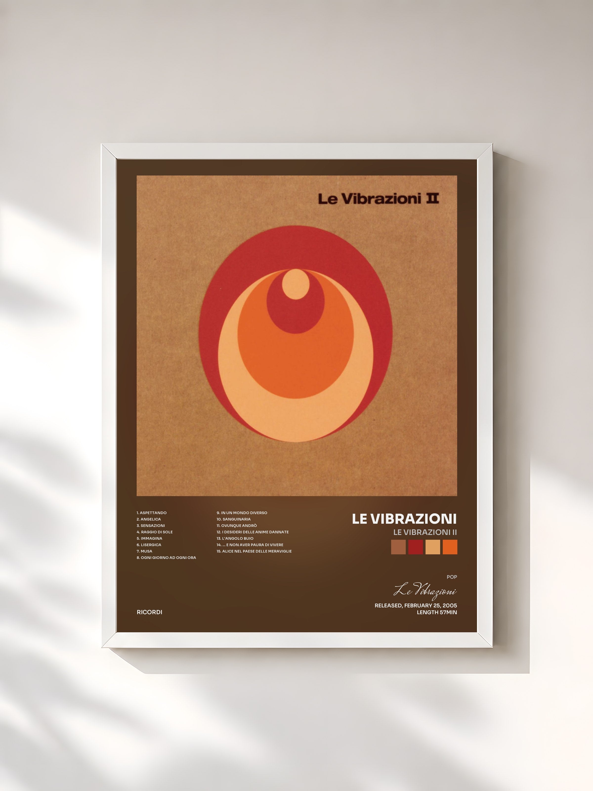 #blanc Tableau de l'album Le Vibrazioni II de Le Vibrazioni, cadre blanc, imprimé et encadré en France