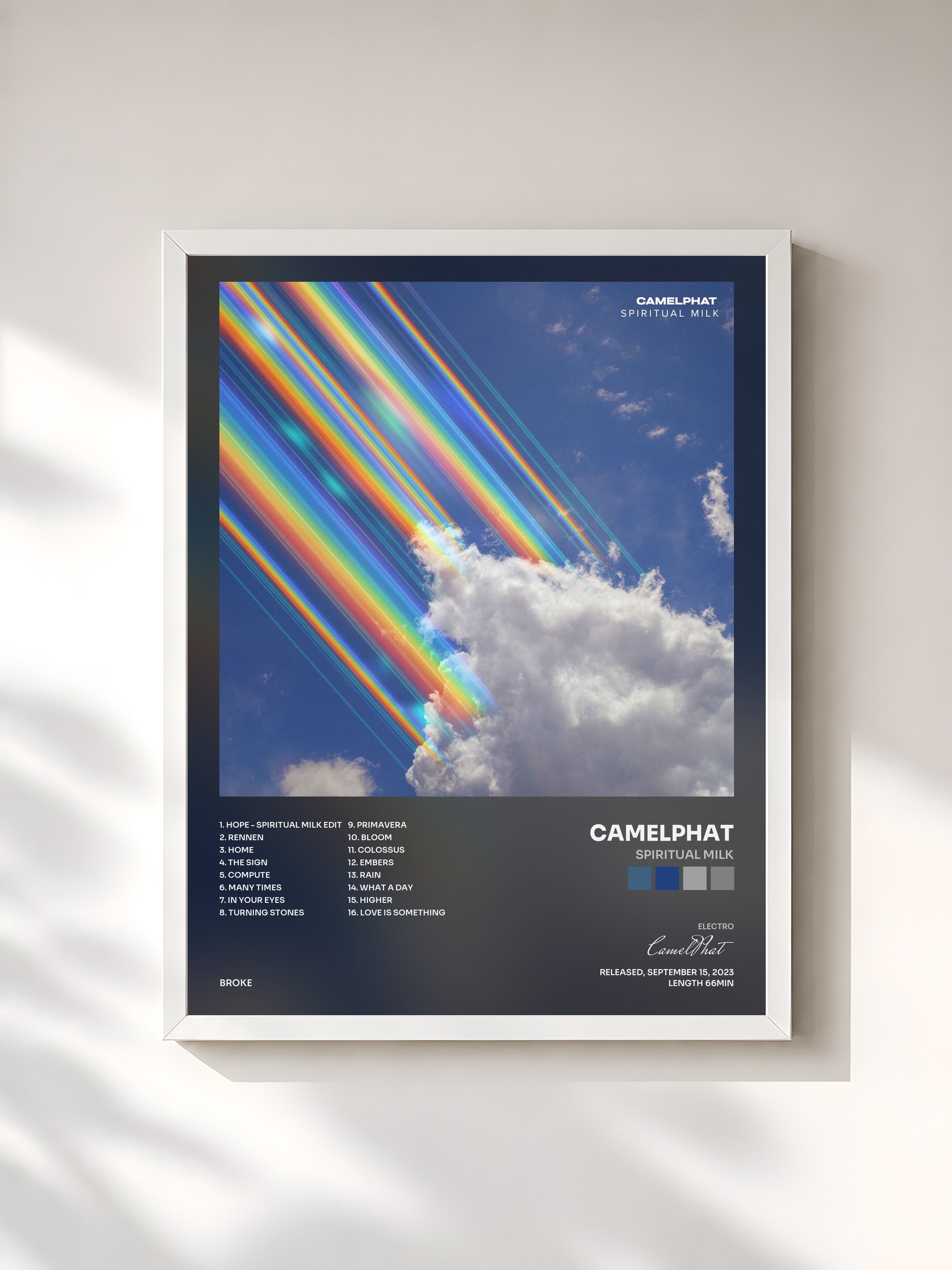 #blanc Tableau de l'album Spiritual Milk de CamelPhat, cadre blanc, imprimé et encadré en France