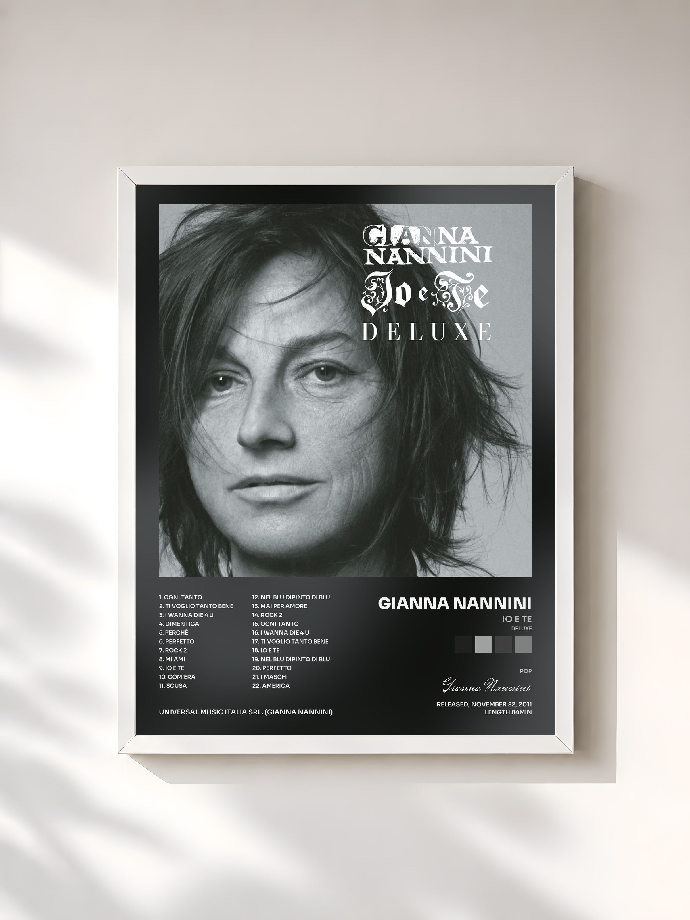 #blanc Tableau de l'album Io E Te (Deluxe) de Gianna Nannini, cadre blanc, imprimé et encadré en France