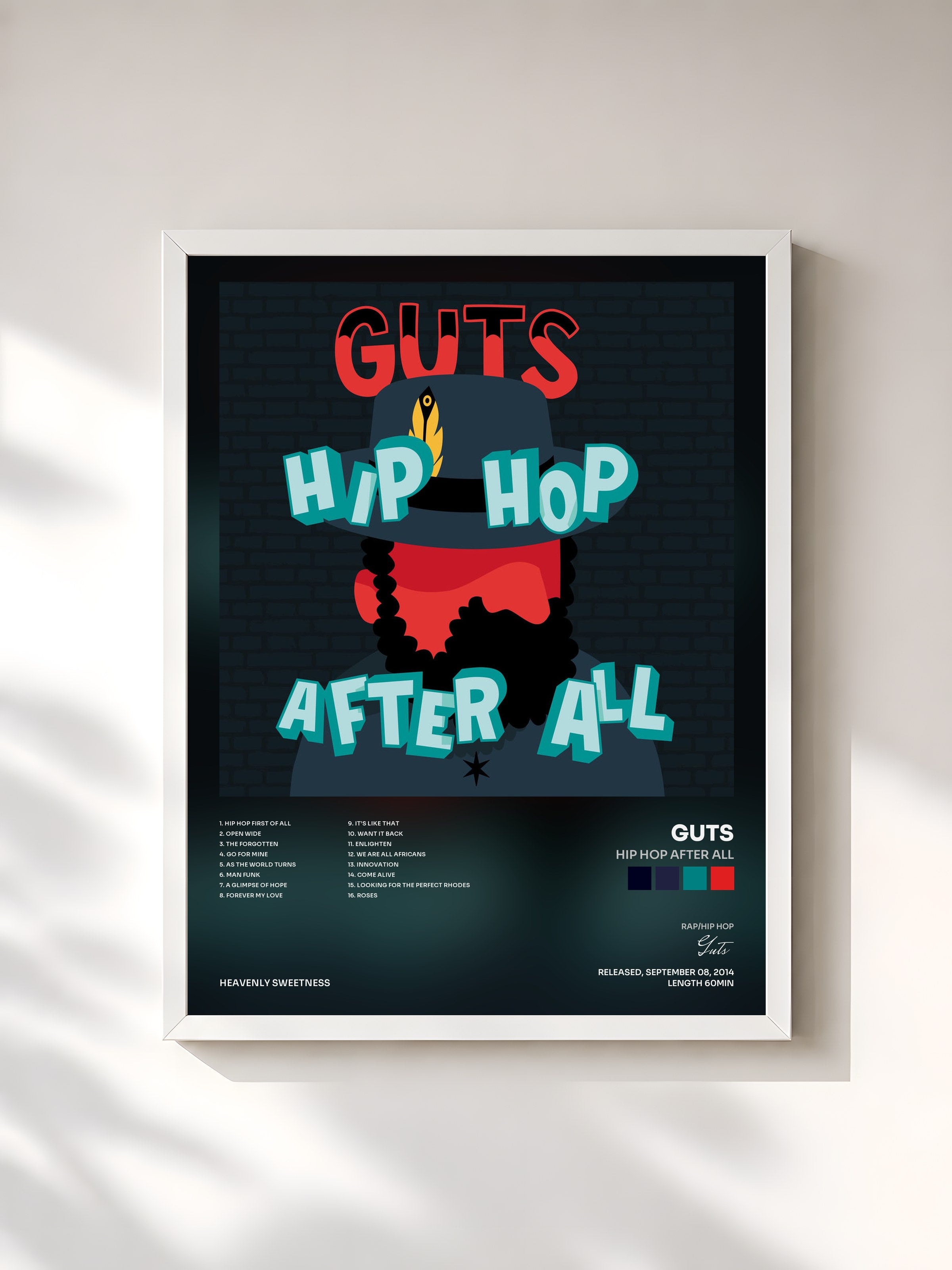 #blanc Tableau de l'album Hip Hop After All de Guts, cadre blanc, imprimé et encadré en France